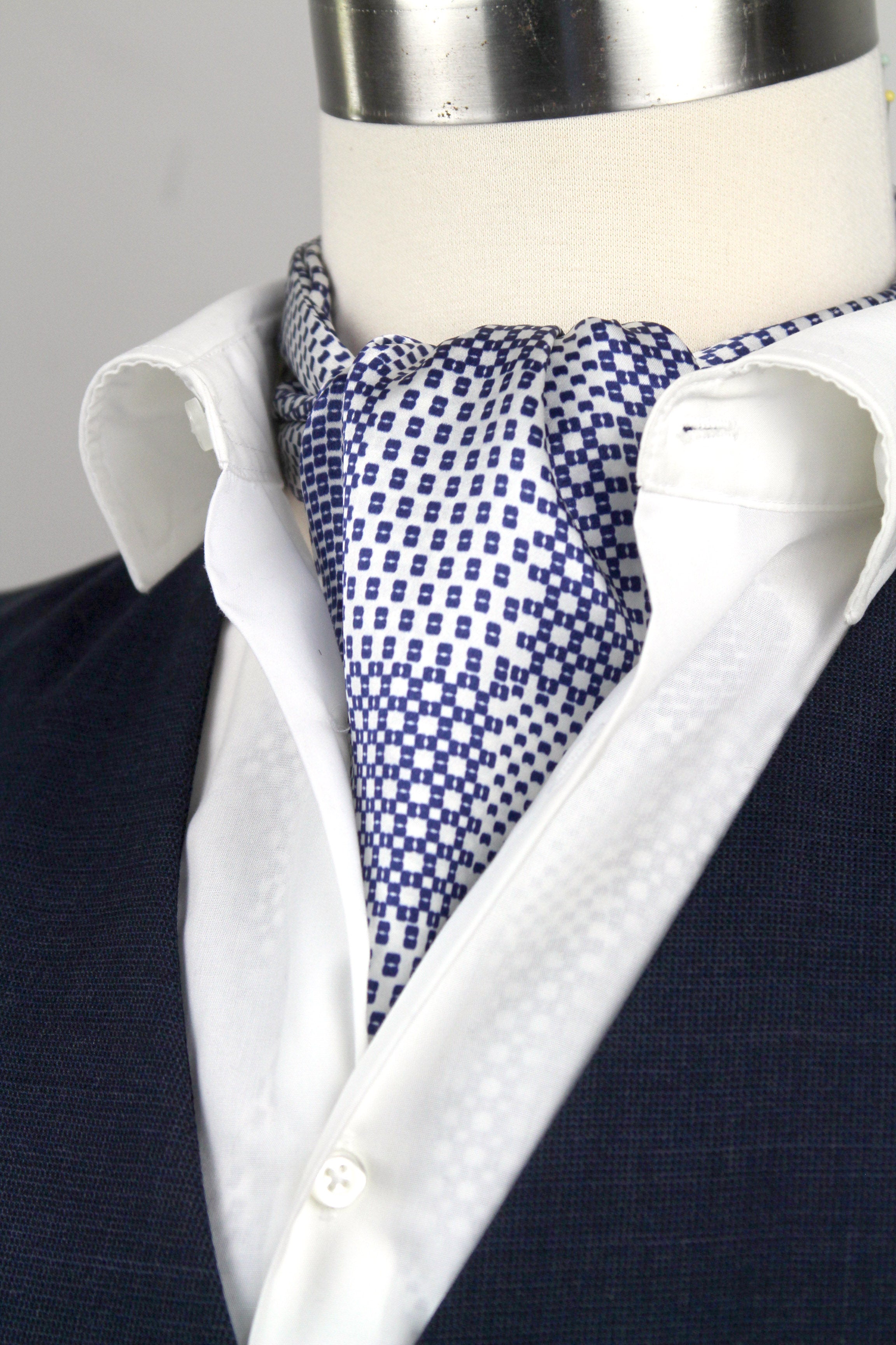 Men's Ascot Cravat LUXURY Blue Ornament Block