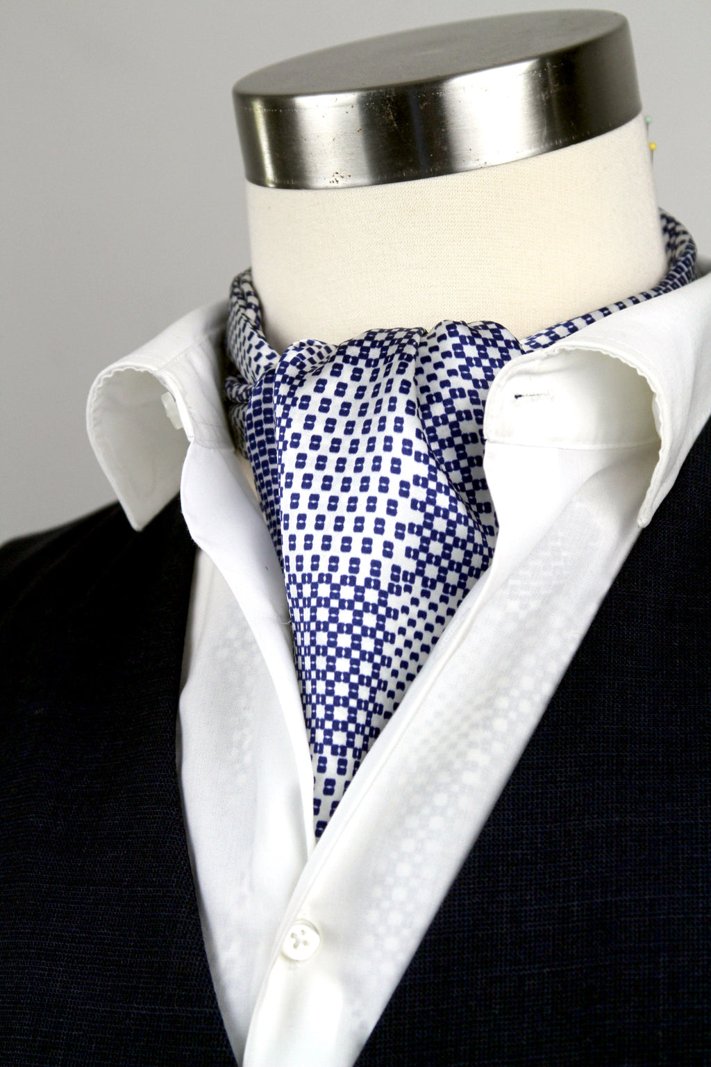 Men's Ascot Cravat LUXURY Blue Ornament Block