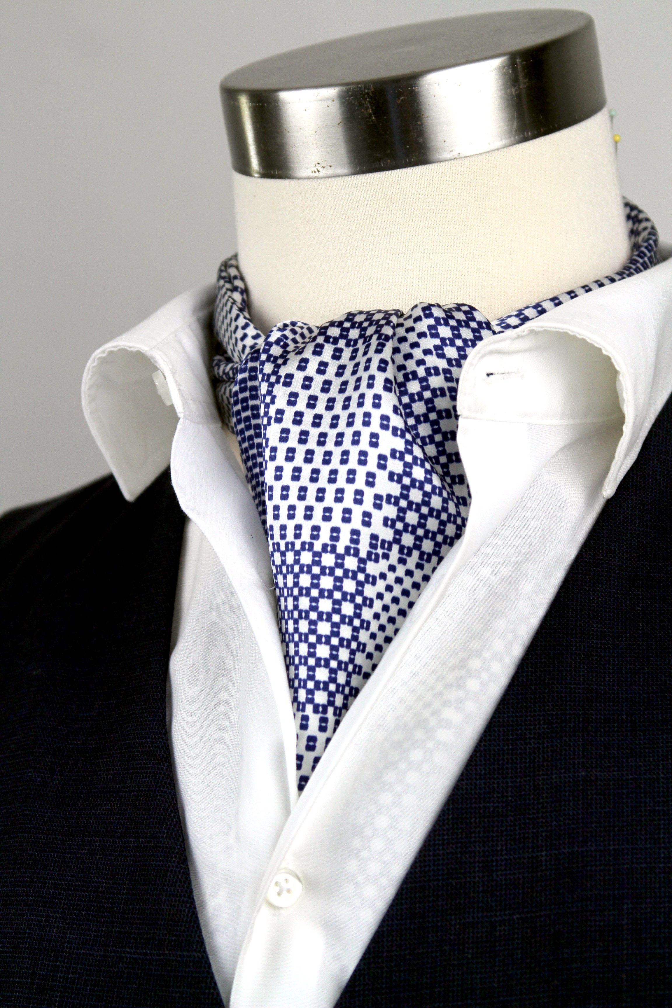 Men's Ascot Cravat LUXURY Blue Ornament Block