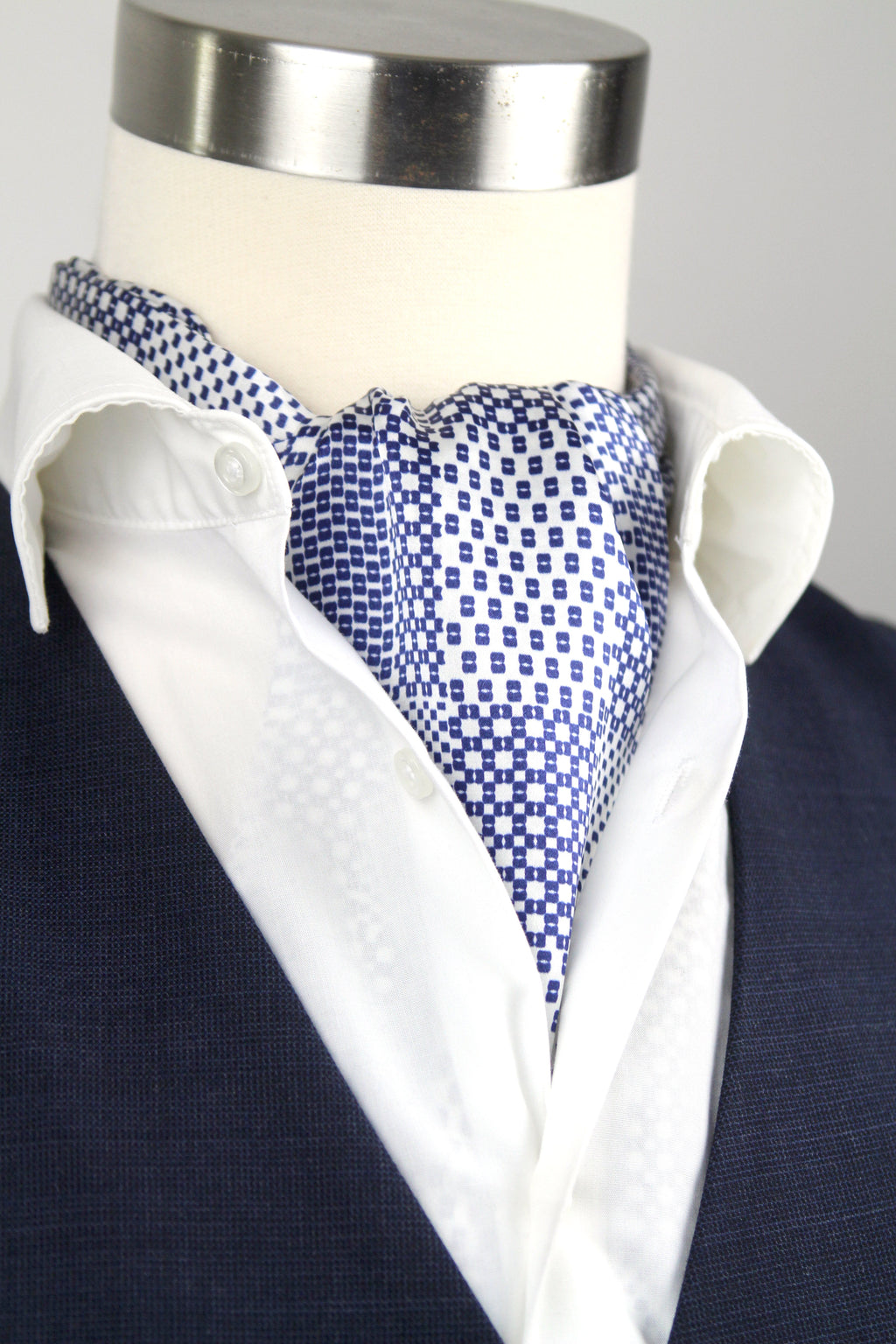 Men's Ascot Cravat LUXURY Blue Ornament Block