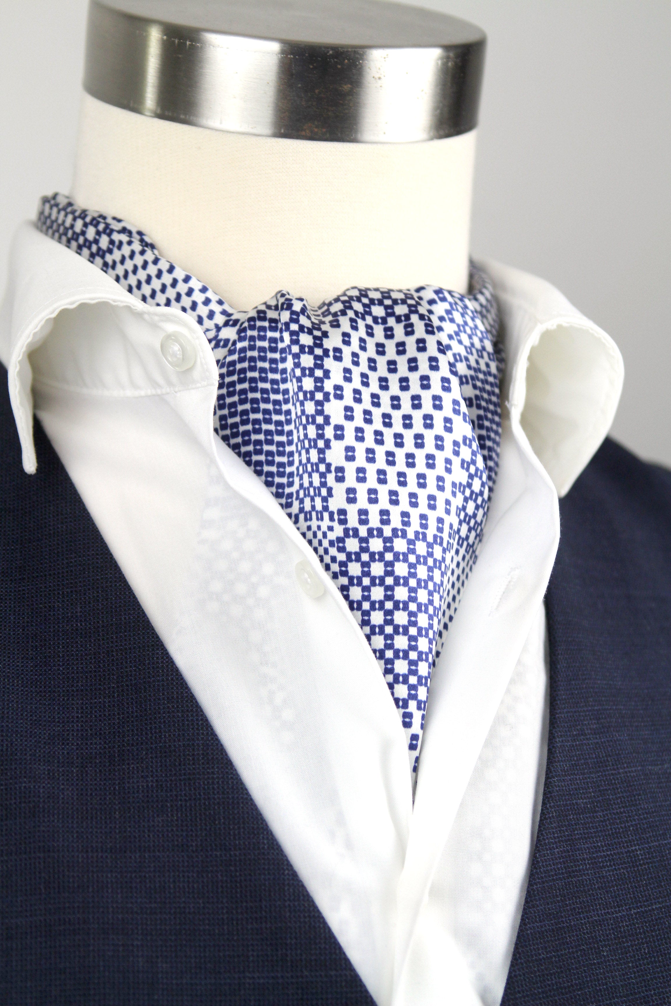 Men's Ascot Cravat LUXURY Blue Ornament Block