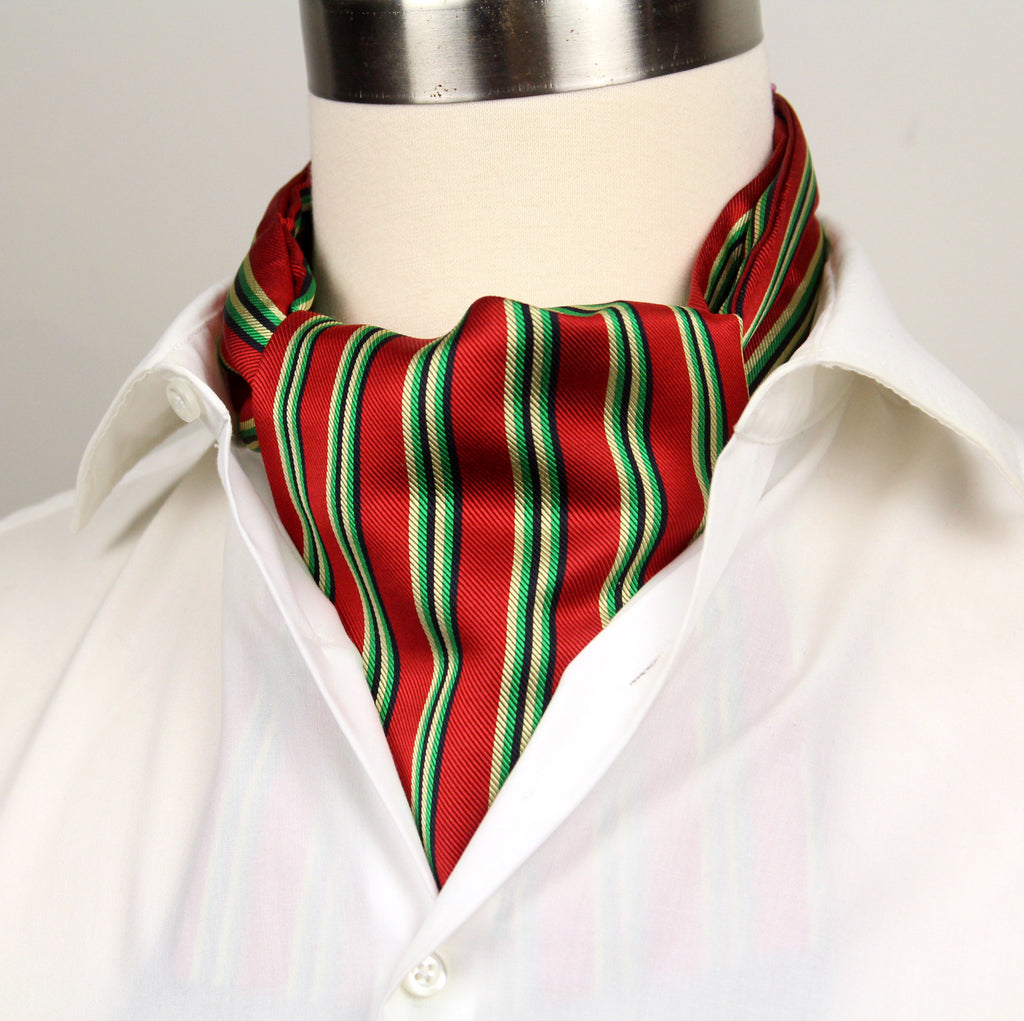 Men's Ascot Cravat LUXURY Red Green Block