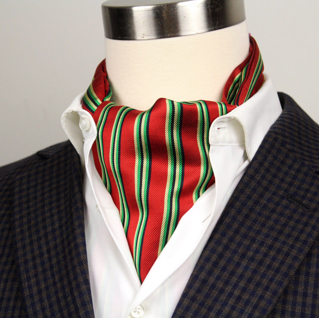 Men's Ascot Cravat LUXURY Red Green Block