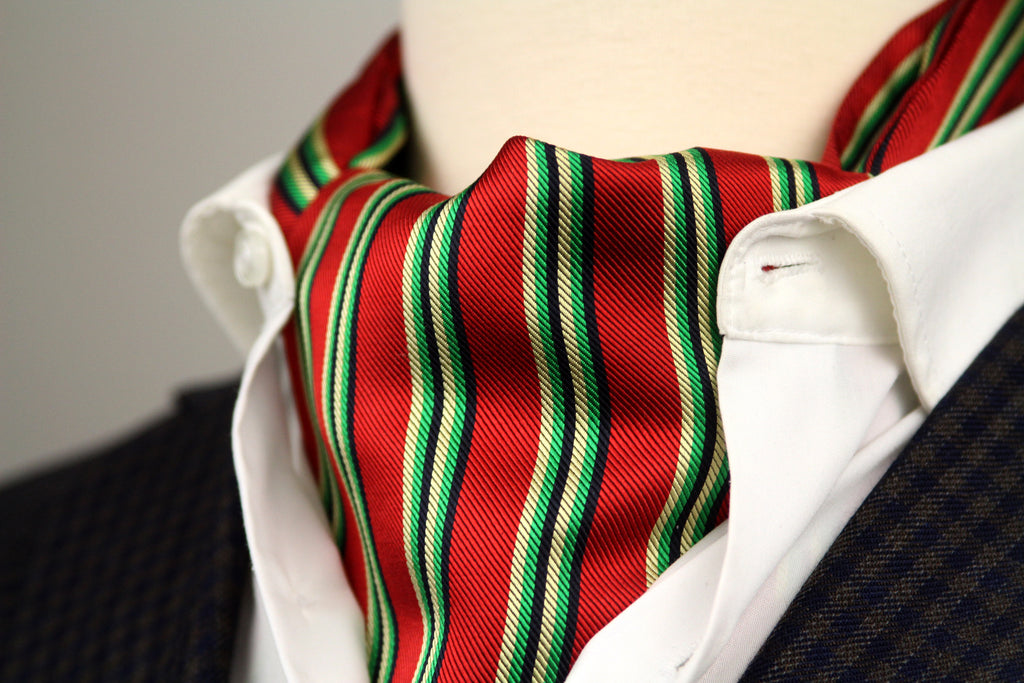Men's Ascot Cravat LUXURY Red Green Block