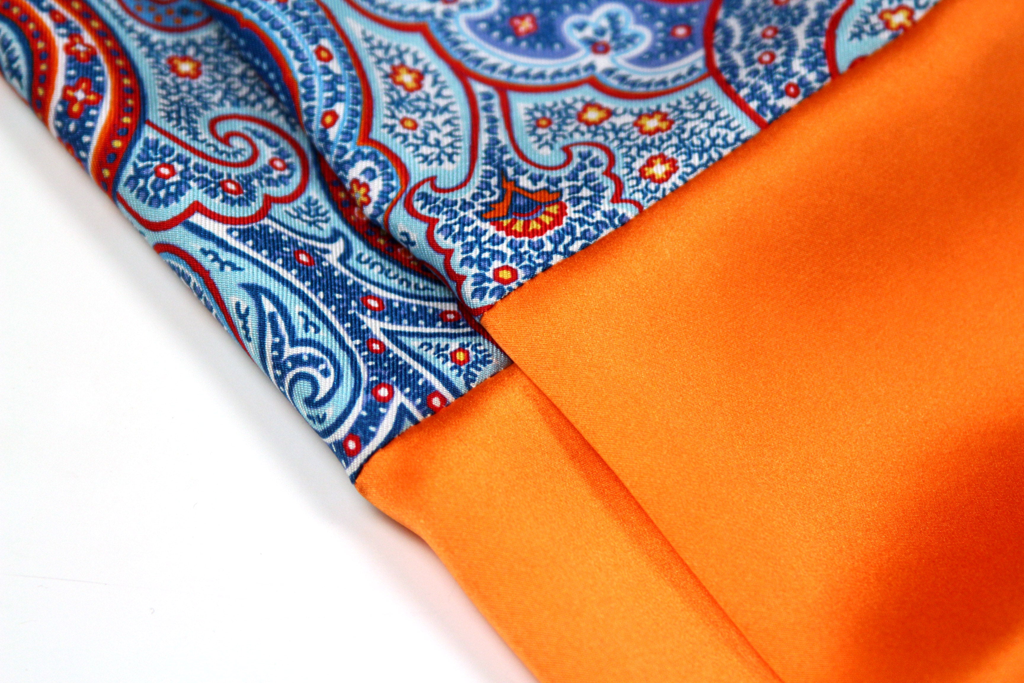 Men's Ascot Cravat LUXURY Blue Paisley Orange Block