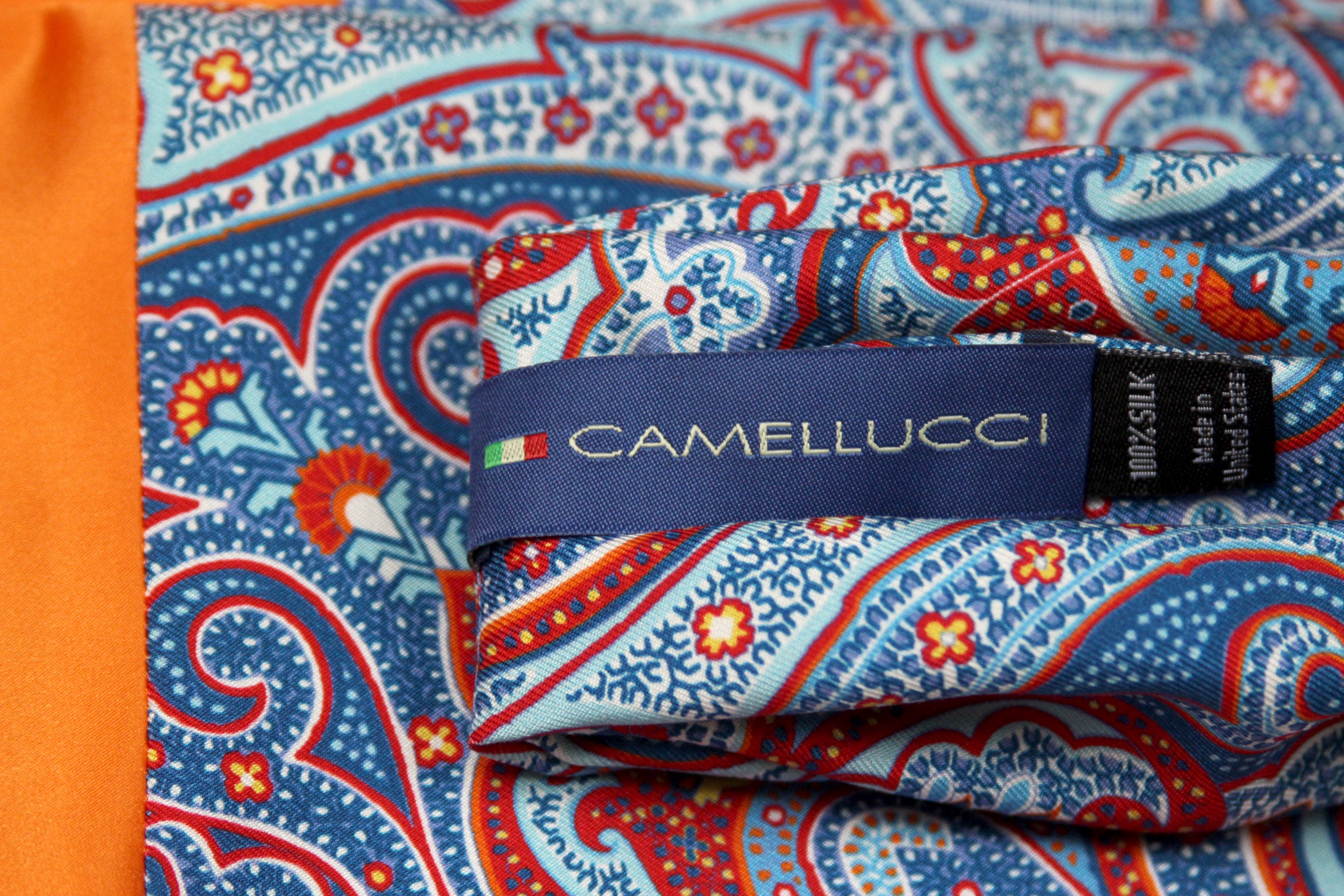 Men's Ascot Cravat LUXURY Blue Paisley Orange Block