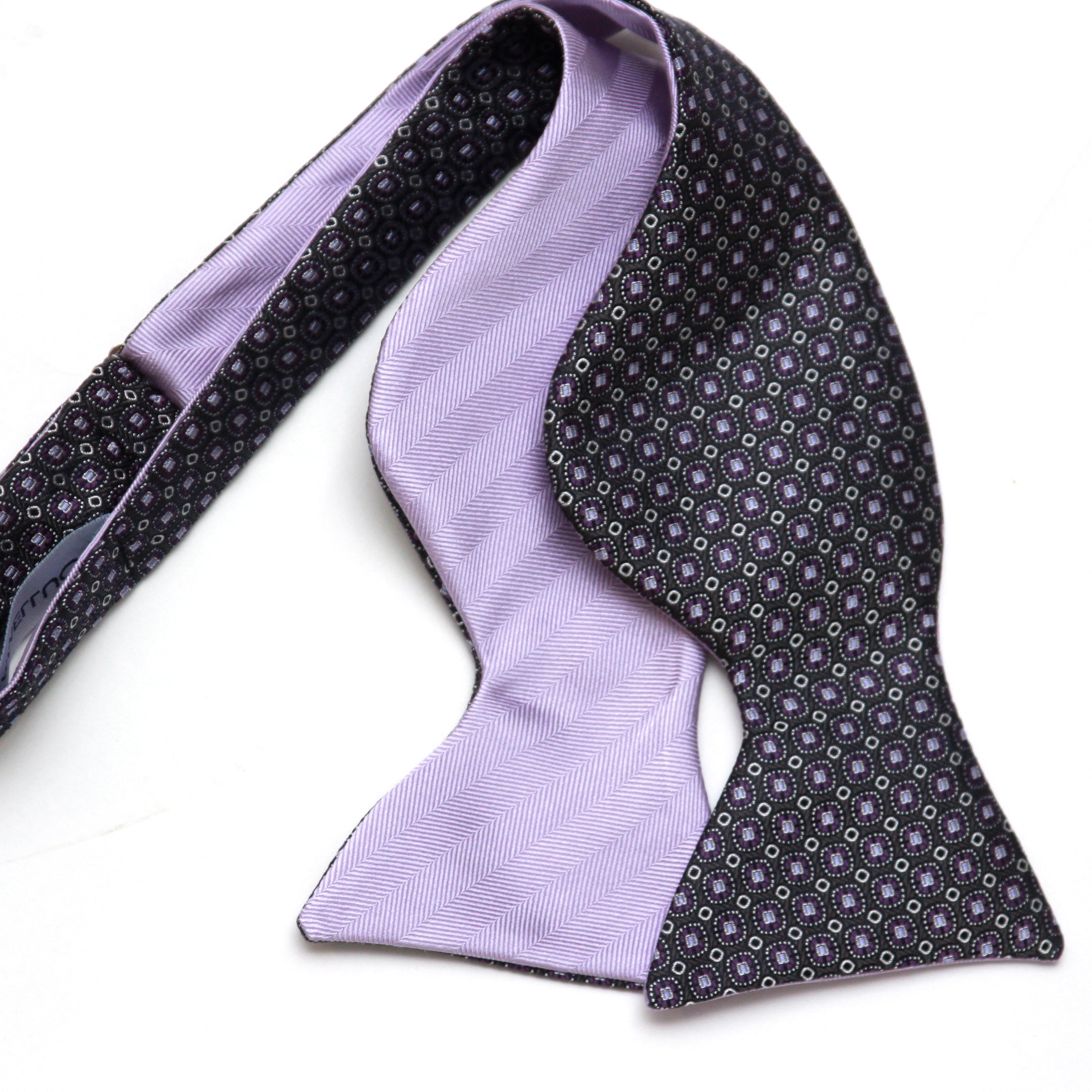 Big Butterfly Purple Plum with Light Lavender Silk Bow Tie