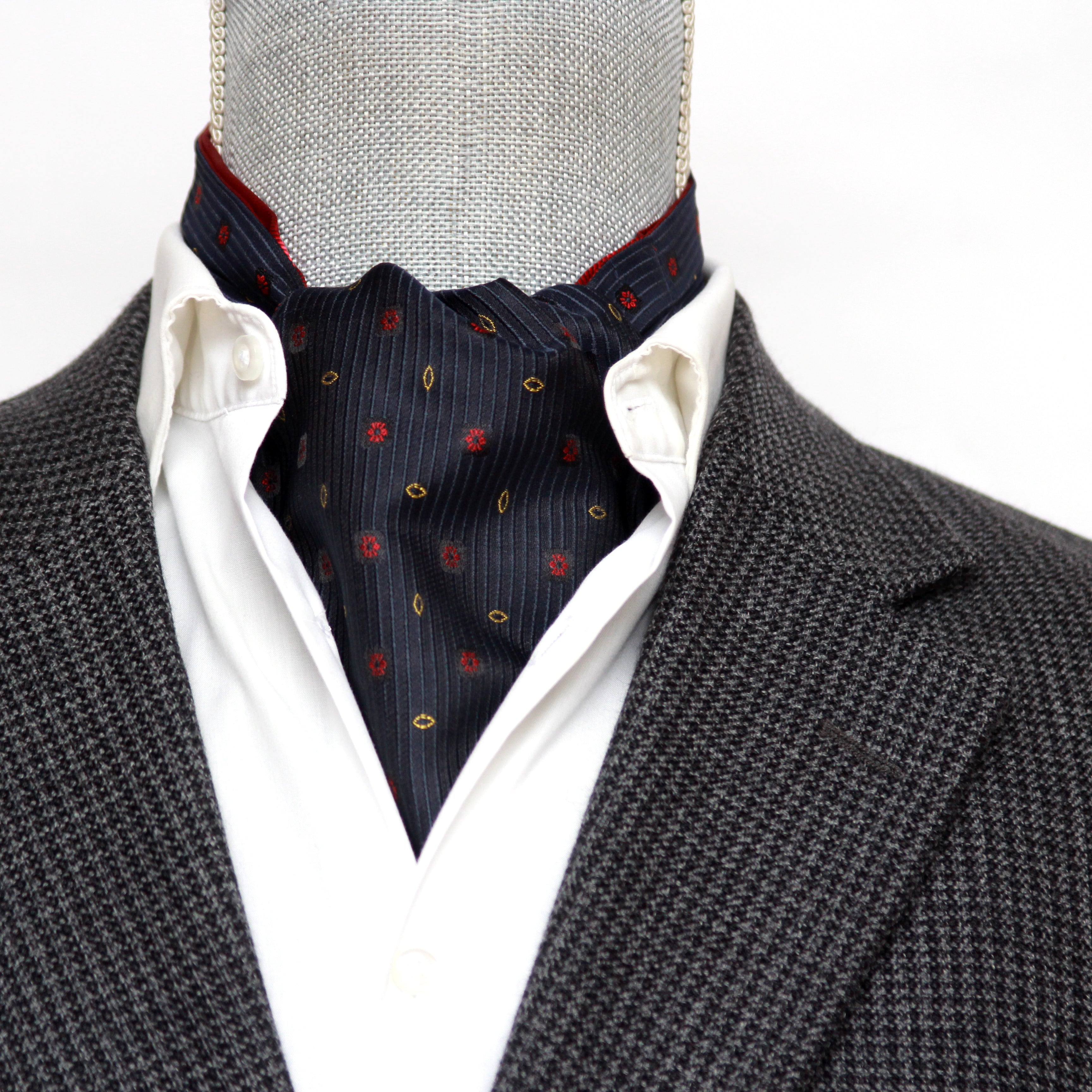 Black ornament Red Reversible Silk Ascot