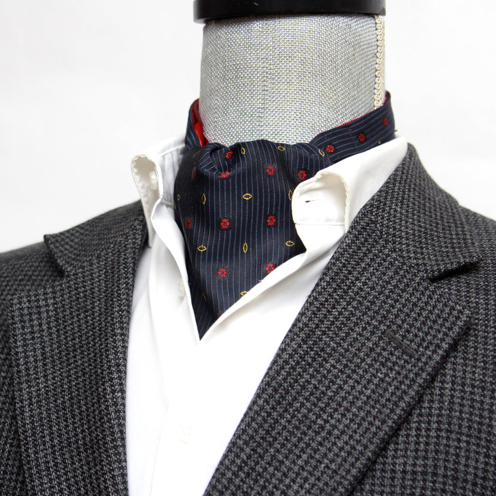 Black ornament Red Reversible Silk Ascot