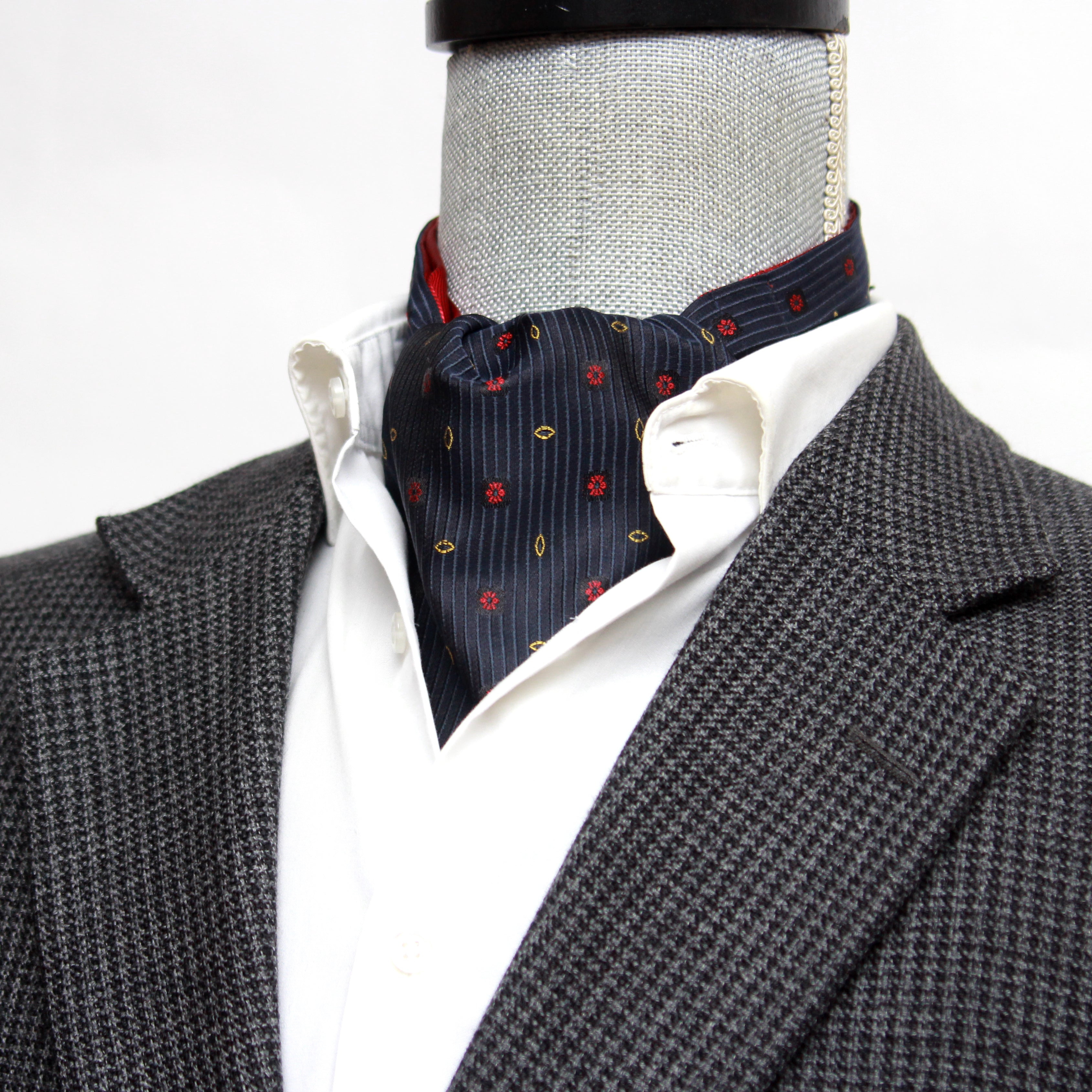 Black ornament Red Reversible Silk Ascot