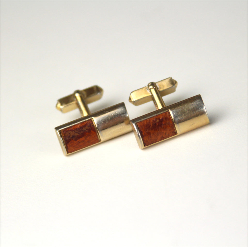 Swank Mens Cufflinks Men’s Gold Tone Brown Leather 7/8”