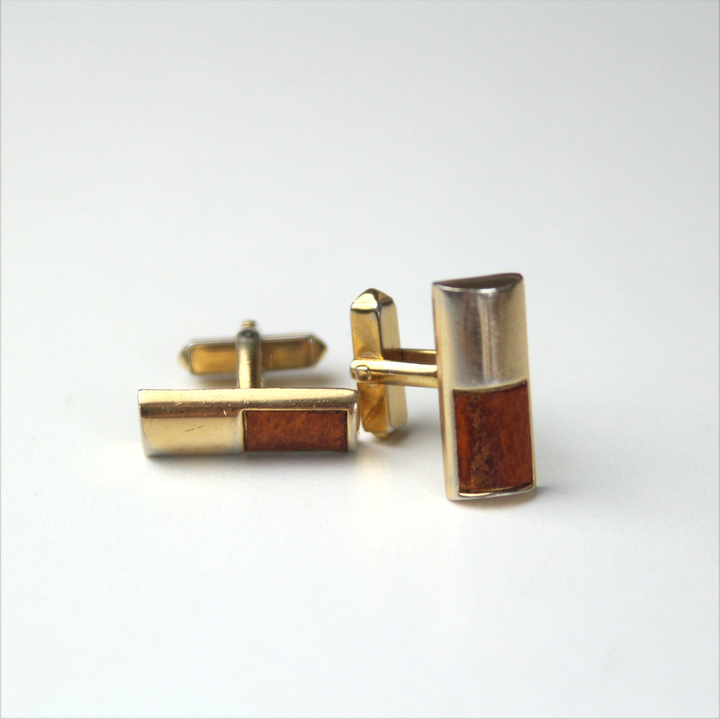 Swank Mens Cufflinks Men’s Gold Tone Brown Leather 7/8”