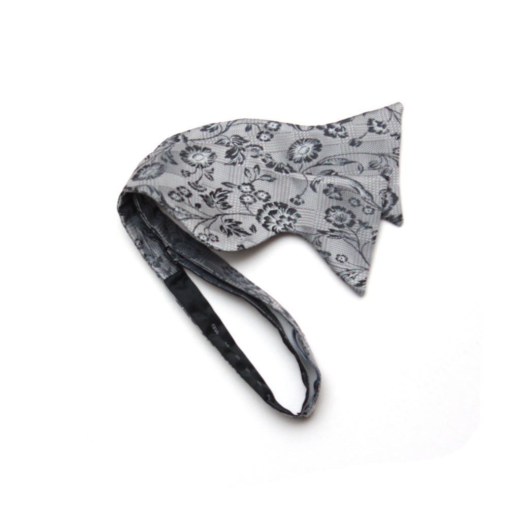 Floral Grey Big Butterfly Silk Bow Tie