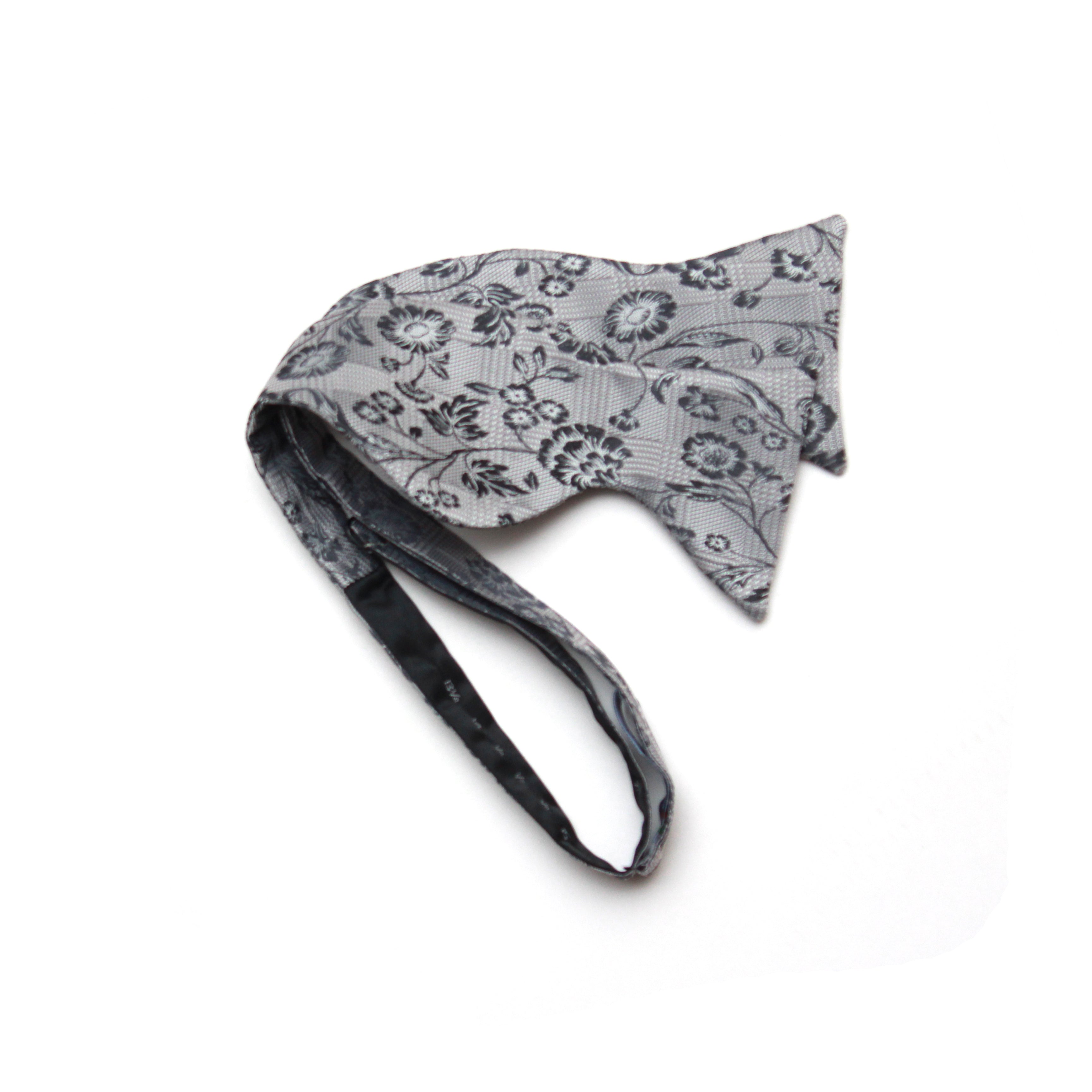Floral Grey Big Butterfly Silk Bow Tie