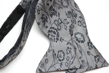 Load image into Gallery viewer, Floral Grey Big Butterfly Silk Bow Tie
