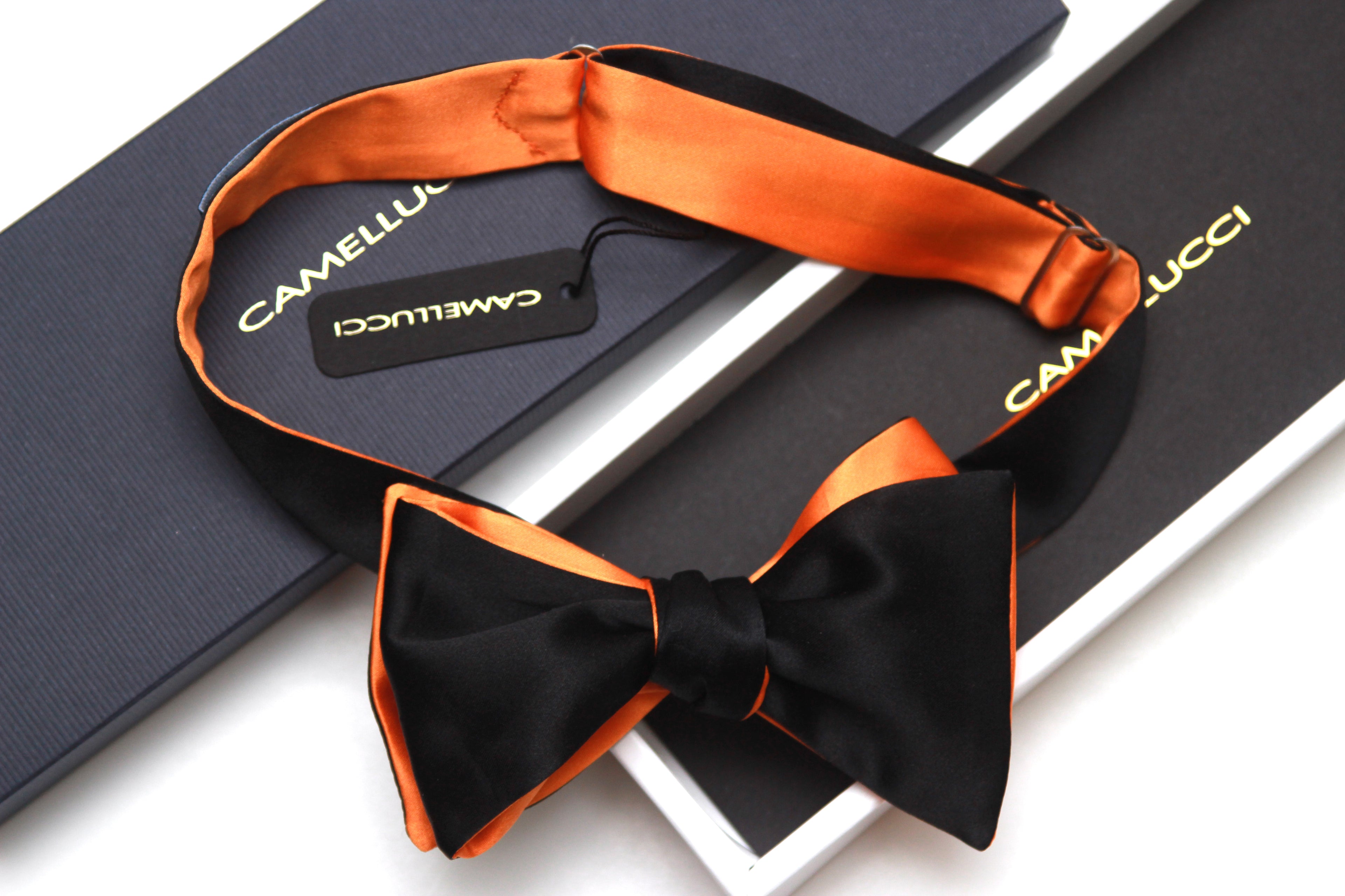 Orange Black Reversible Self-Tie Bow Tie
