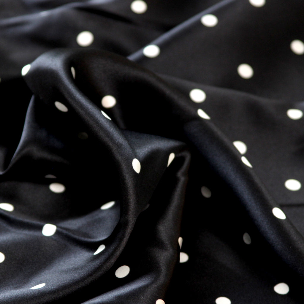 Black White Polka Dot 100% Pure Silk Charmeuse 19mm Fabric By Half Yard Material