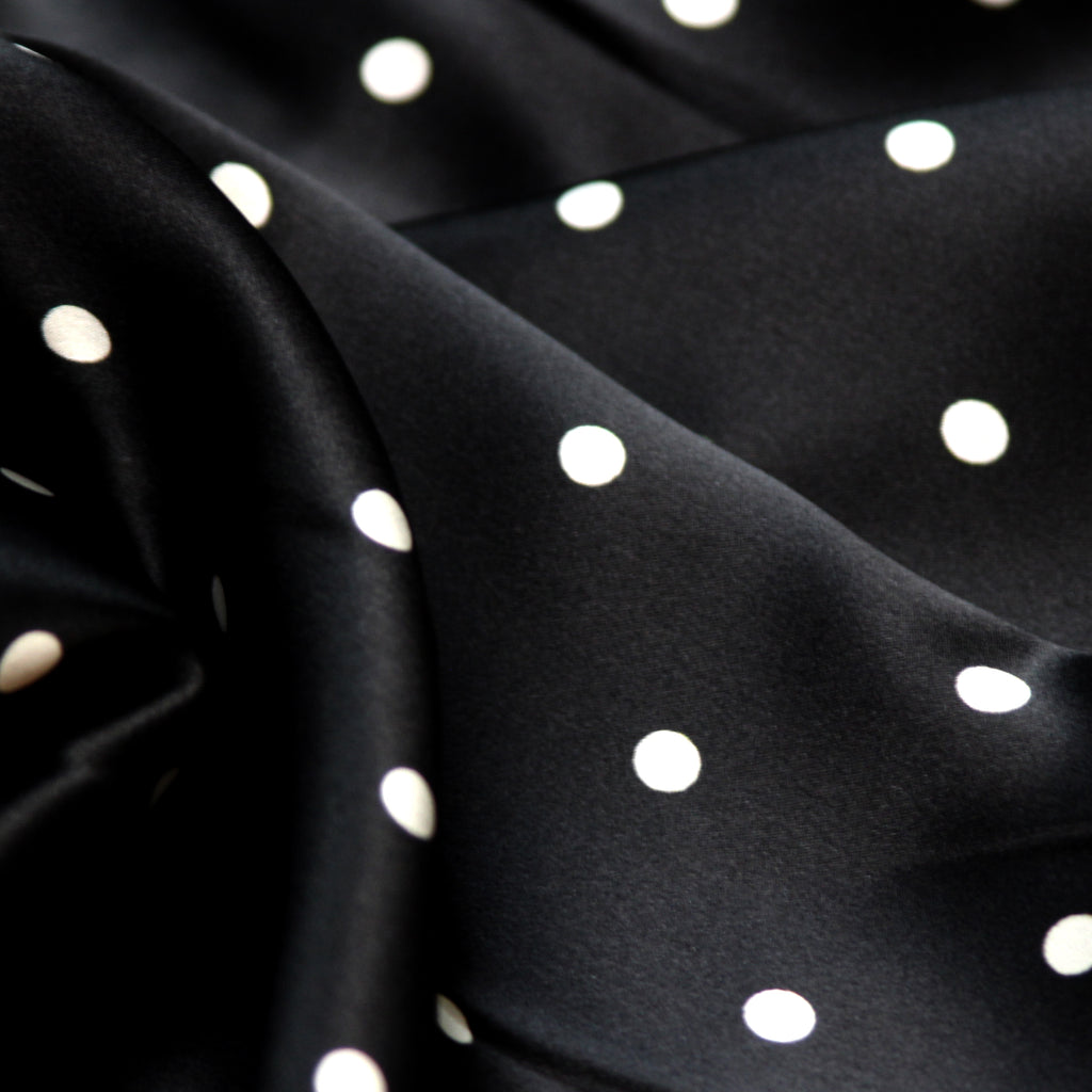 Black White Polka Dot 100% Pure Silk Charmeuse 19mm Fabric By Half Yard Material
