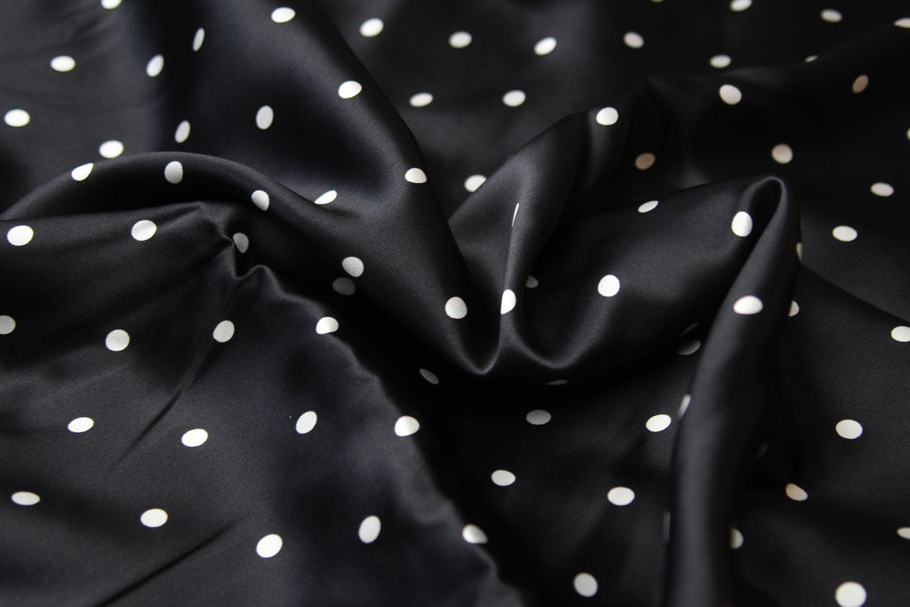 Black White Polka Dot 100% Pure Silk Charmeuse 19mm Fabric By Half Yard Material