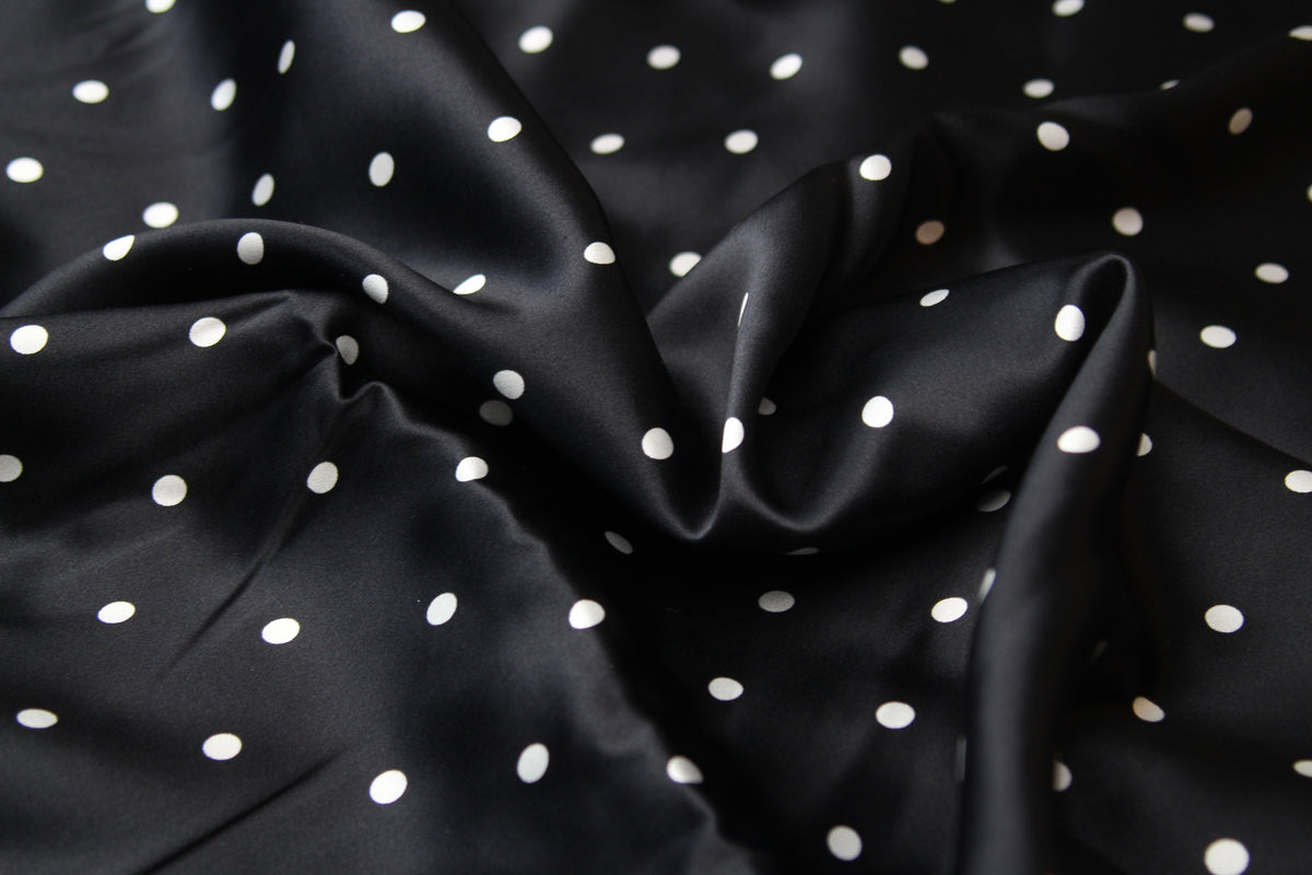 Black White Polka Dot 100% Pure Silk Charmeuse 19mm Fabric By Half Yard Material