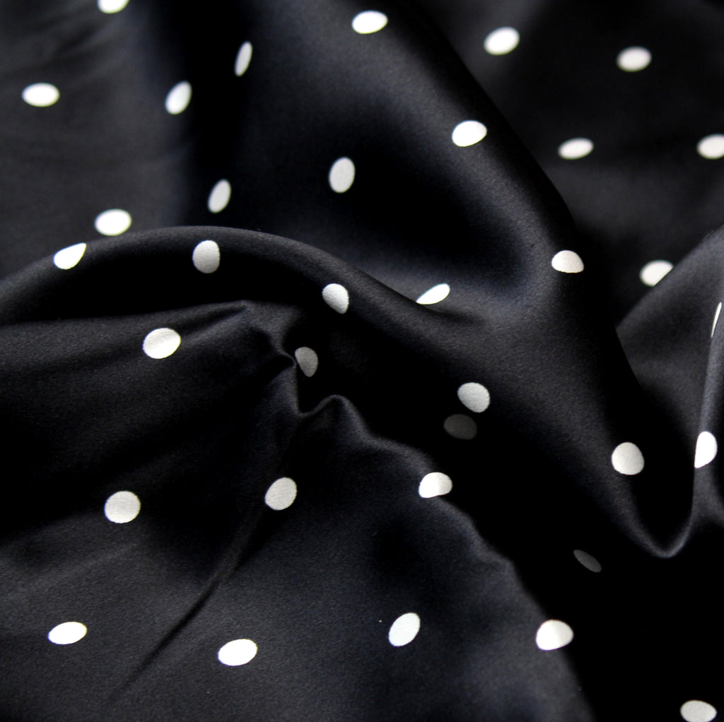 Black White Polka Dot 100% Pure Silk Charmeuse 19mm Fabric By Half Yard Material