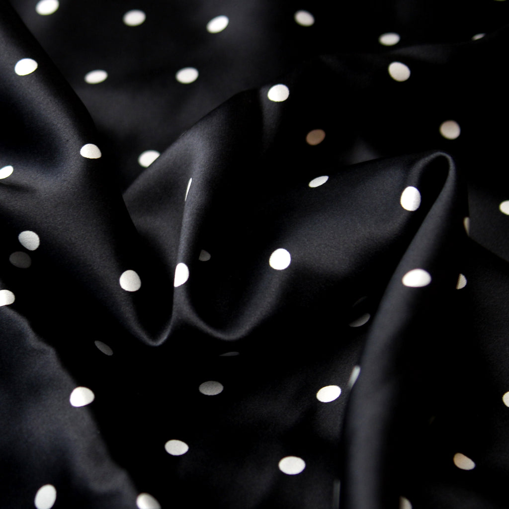 Black White Polka Dot 100% Pure Silk Charmeuse 19mm Fabric By Half Yard Material