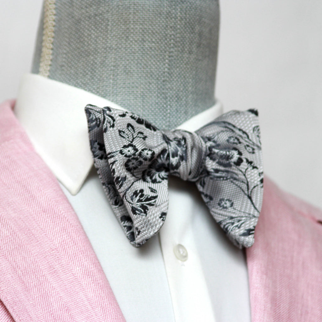Floral Grey Big Butterfly Silk Bow Tie