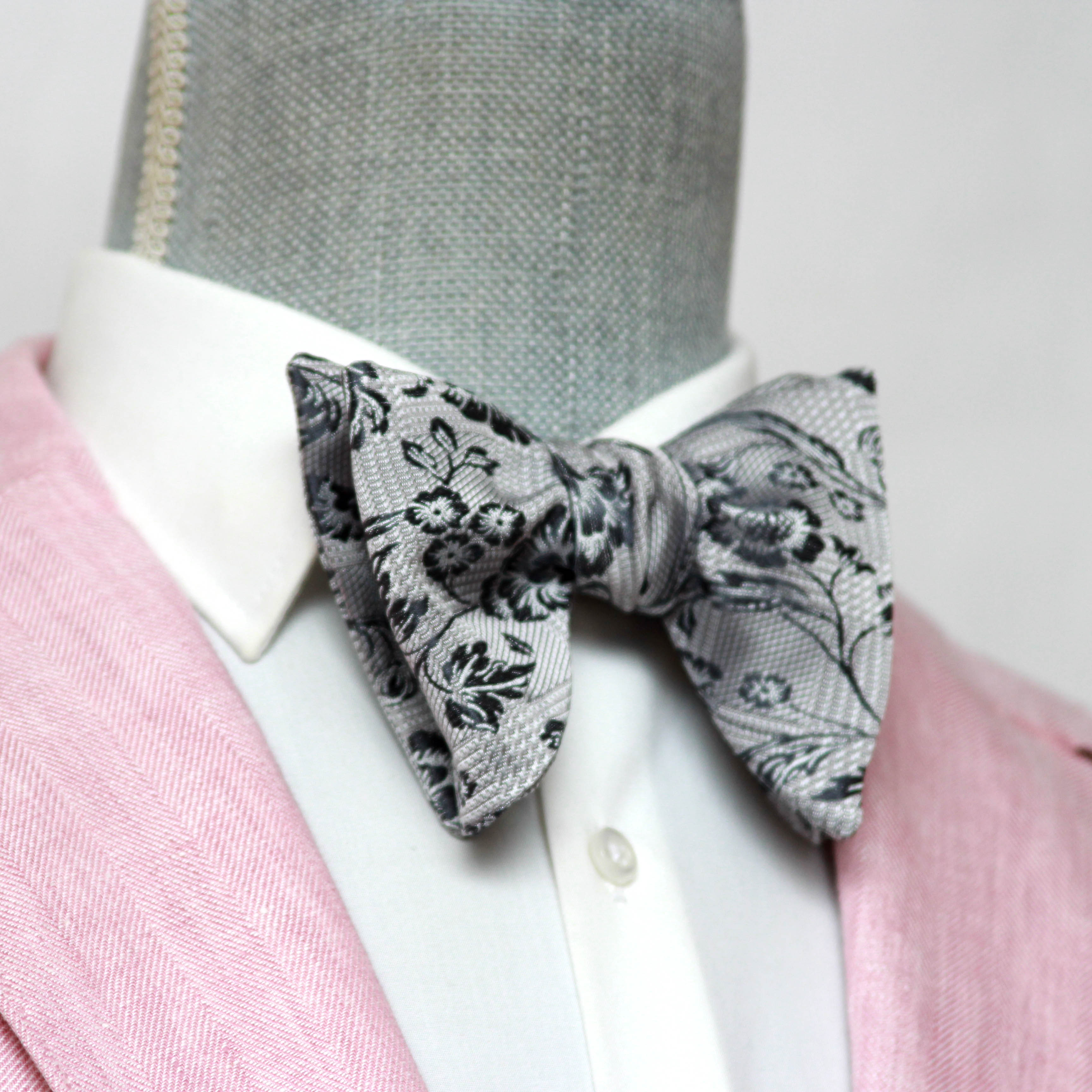 Floral Grey Big Butterfly Silk Bow Tie