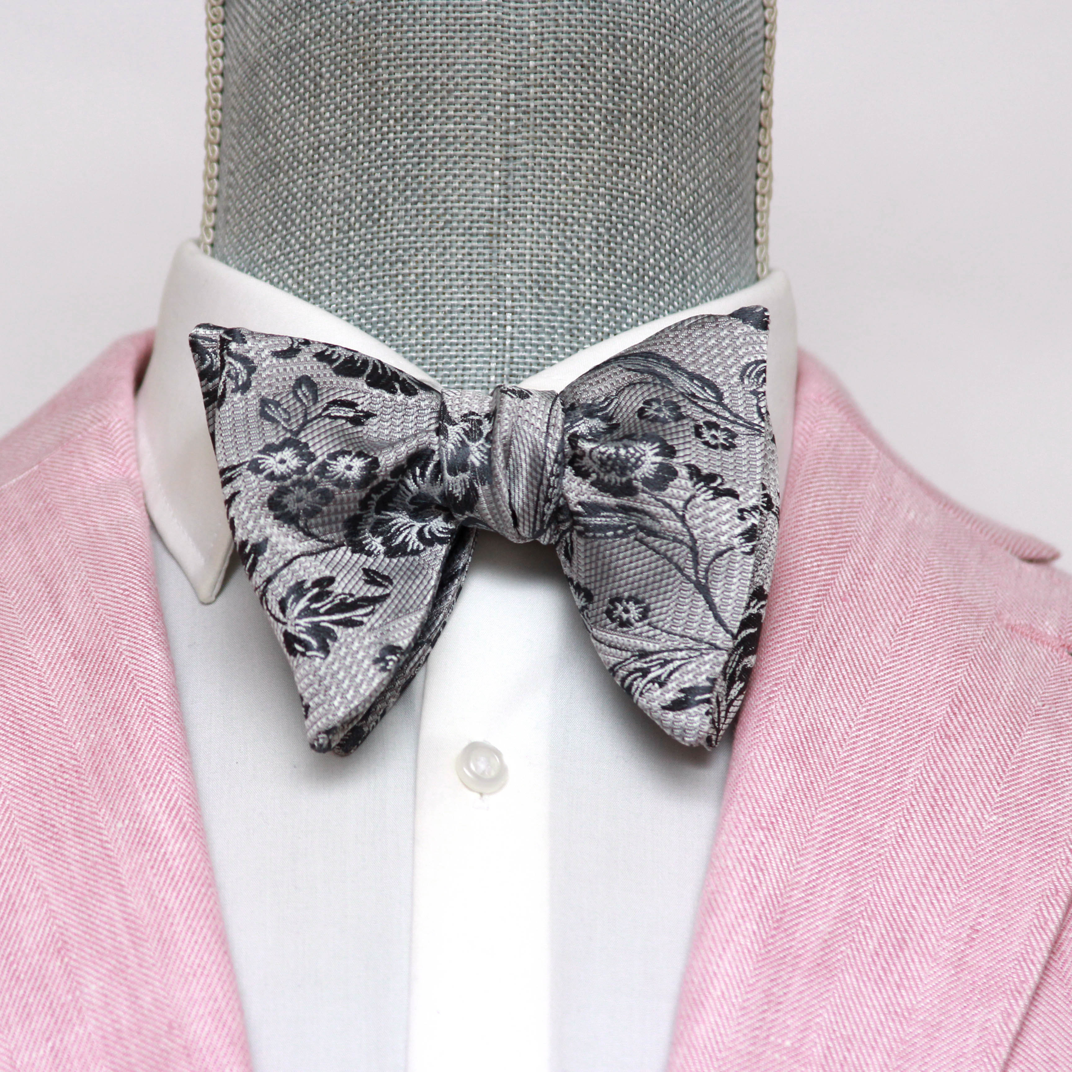 Floral Grey Big Butterfly Silk Bow Tie