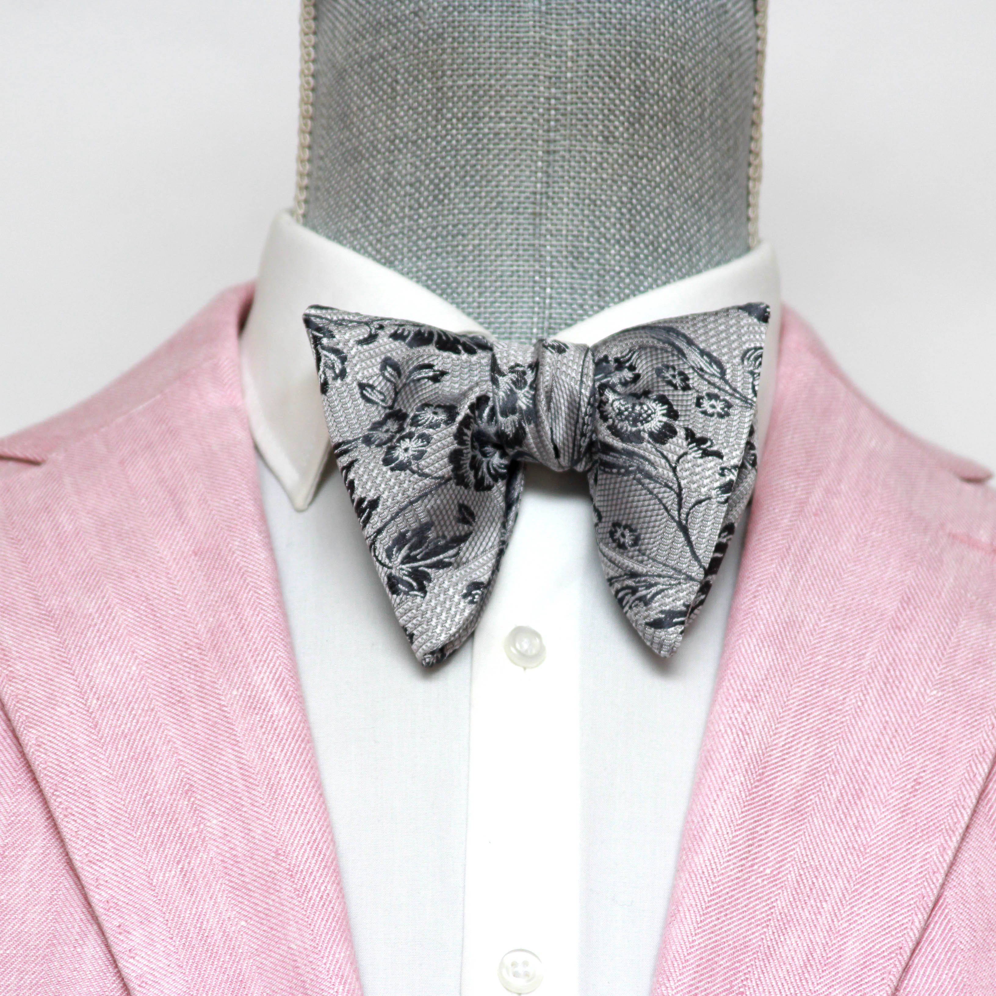Floral Grey Big Butterfly Silk Bow Tie