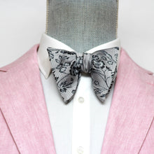 Load image into Gallery viewer, Floral Grey Big Butterfly Silk Bow Tie
