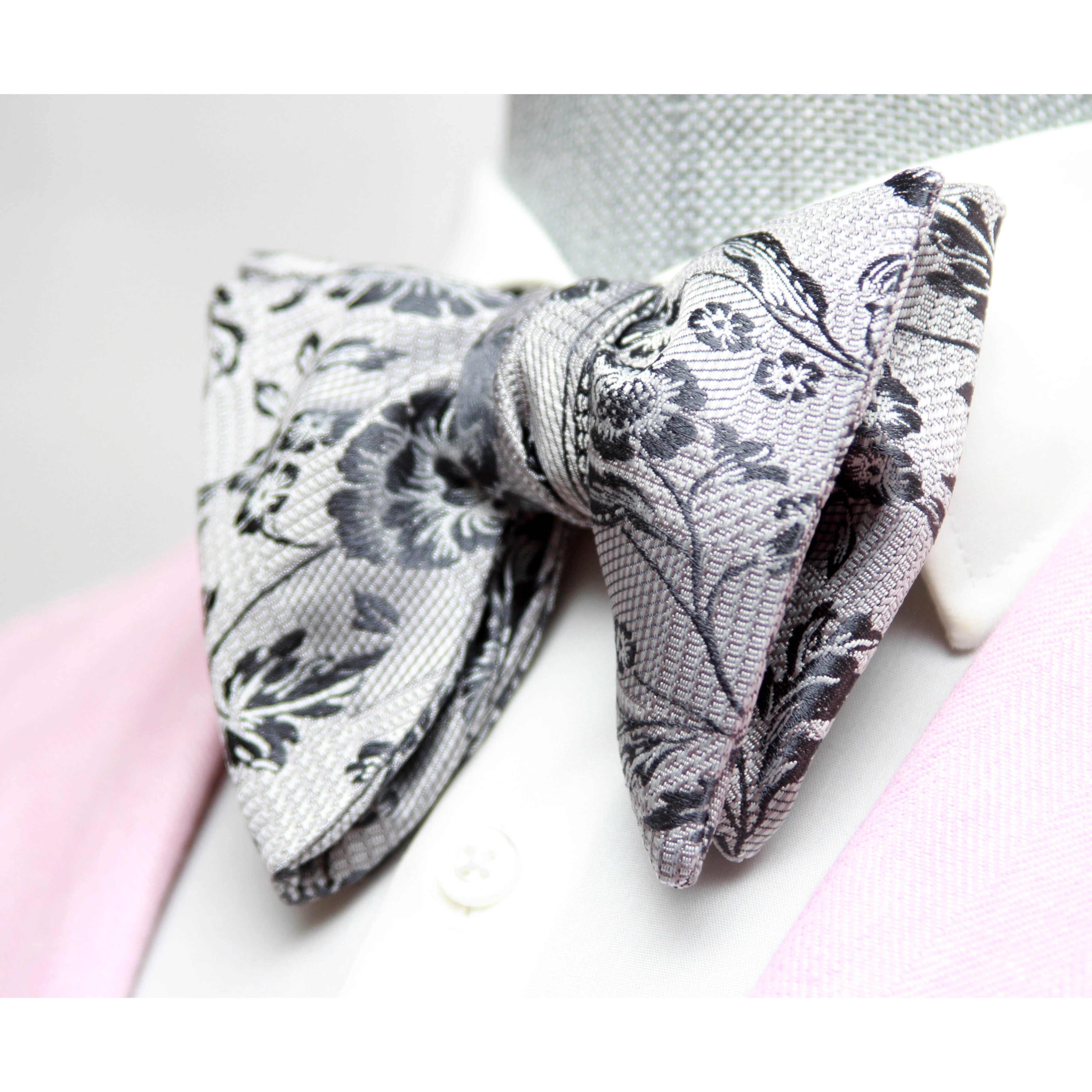 Floral Grey Big Butterfly Silk Bow Tie