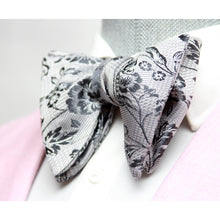 Load image into Gallery viewer, Floral Grey Big Butterfly Silk Bow Tie
