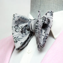 Load image into Gallery viewer, Floral Grey Big Butterfly Silk Bow Tie
