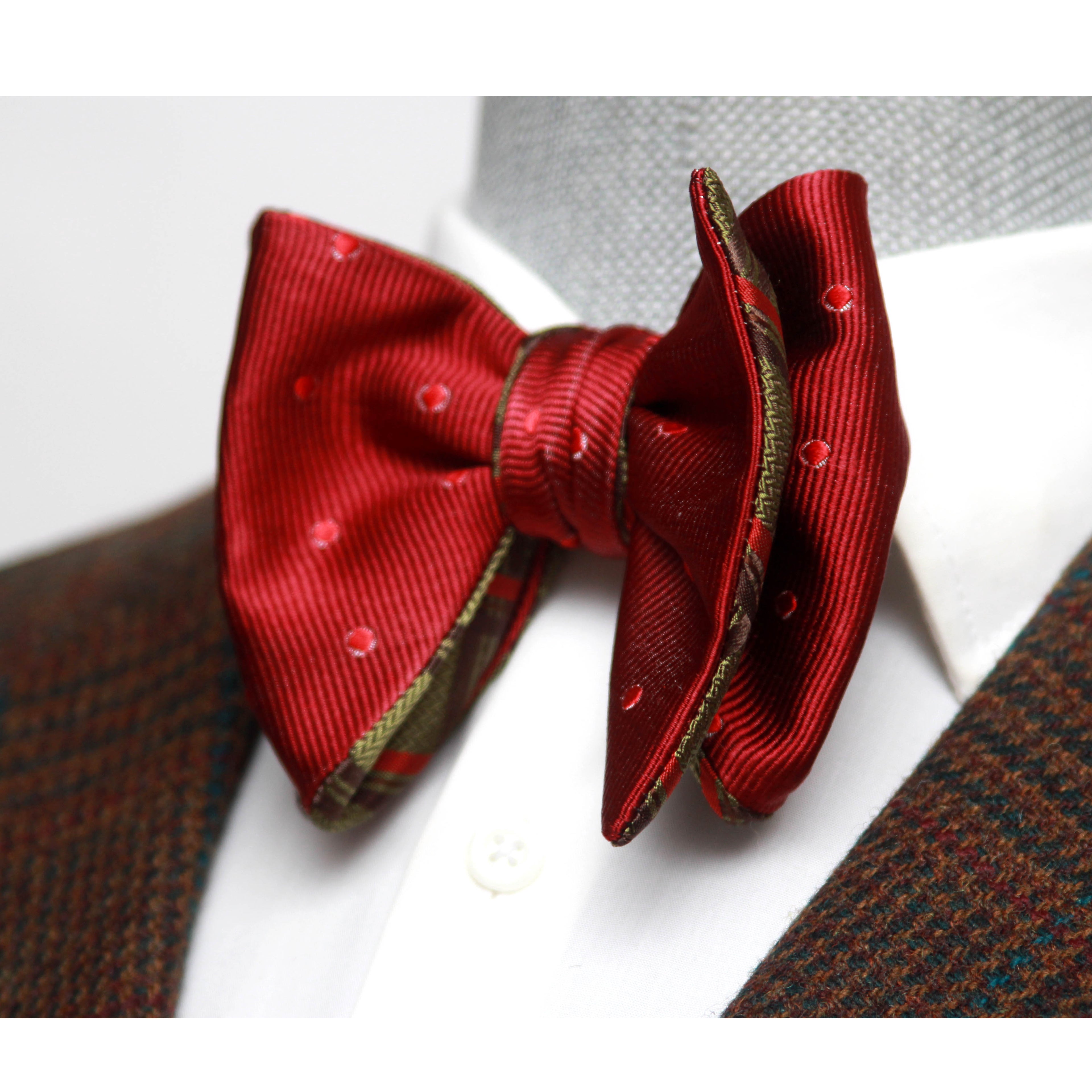 Red Green Reversible Big Butterfly Silk Bow Tie