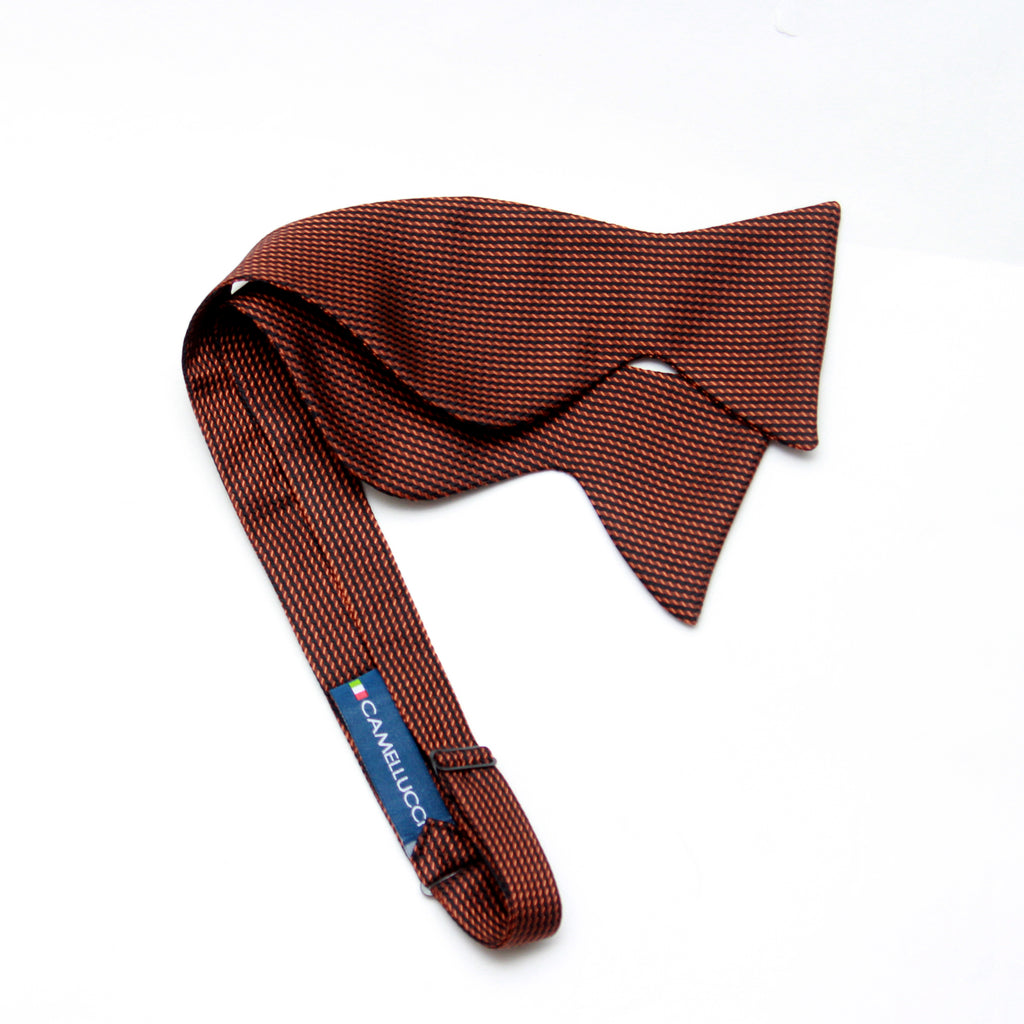 Big Butterfly Orange Black Ornament Silk Bow Tie
