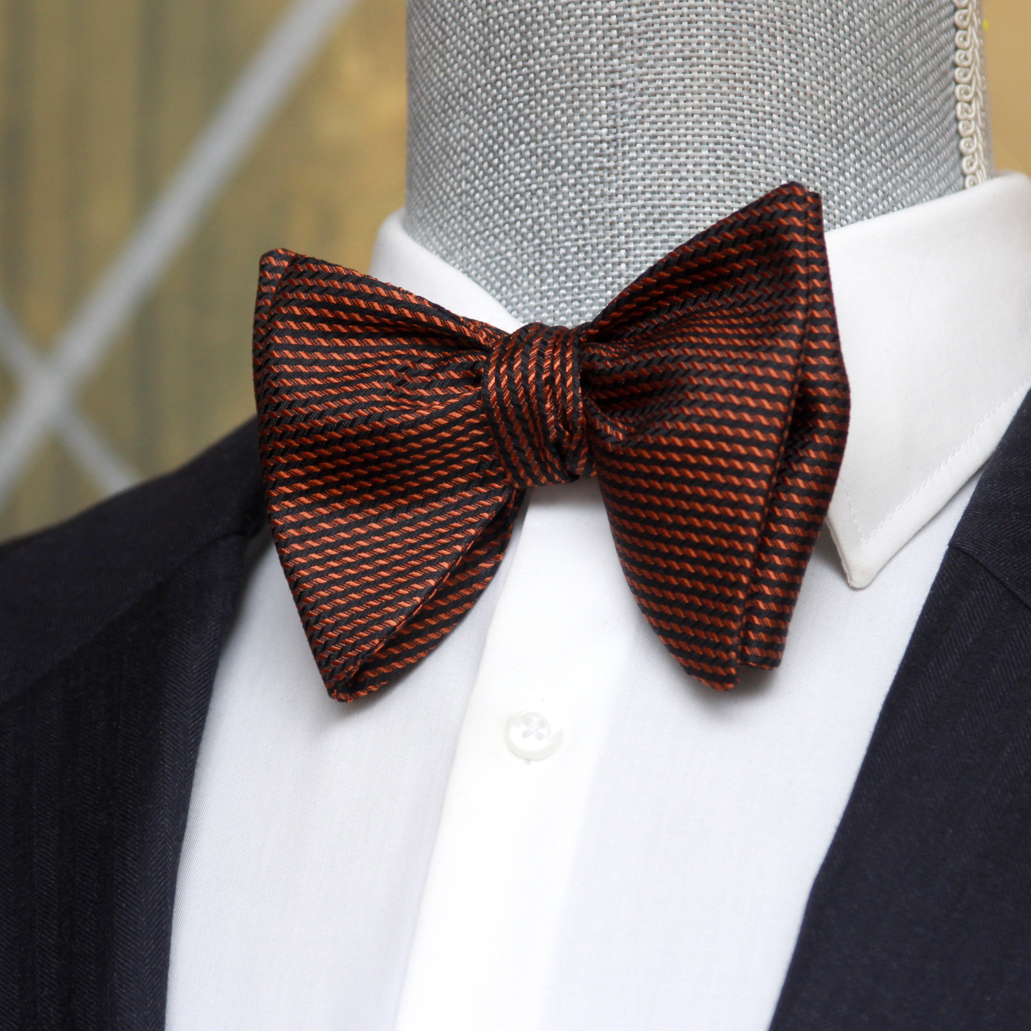 Big Butterfly Orange Black Ornament Silk Bow Tie