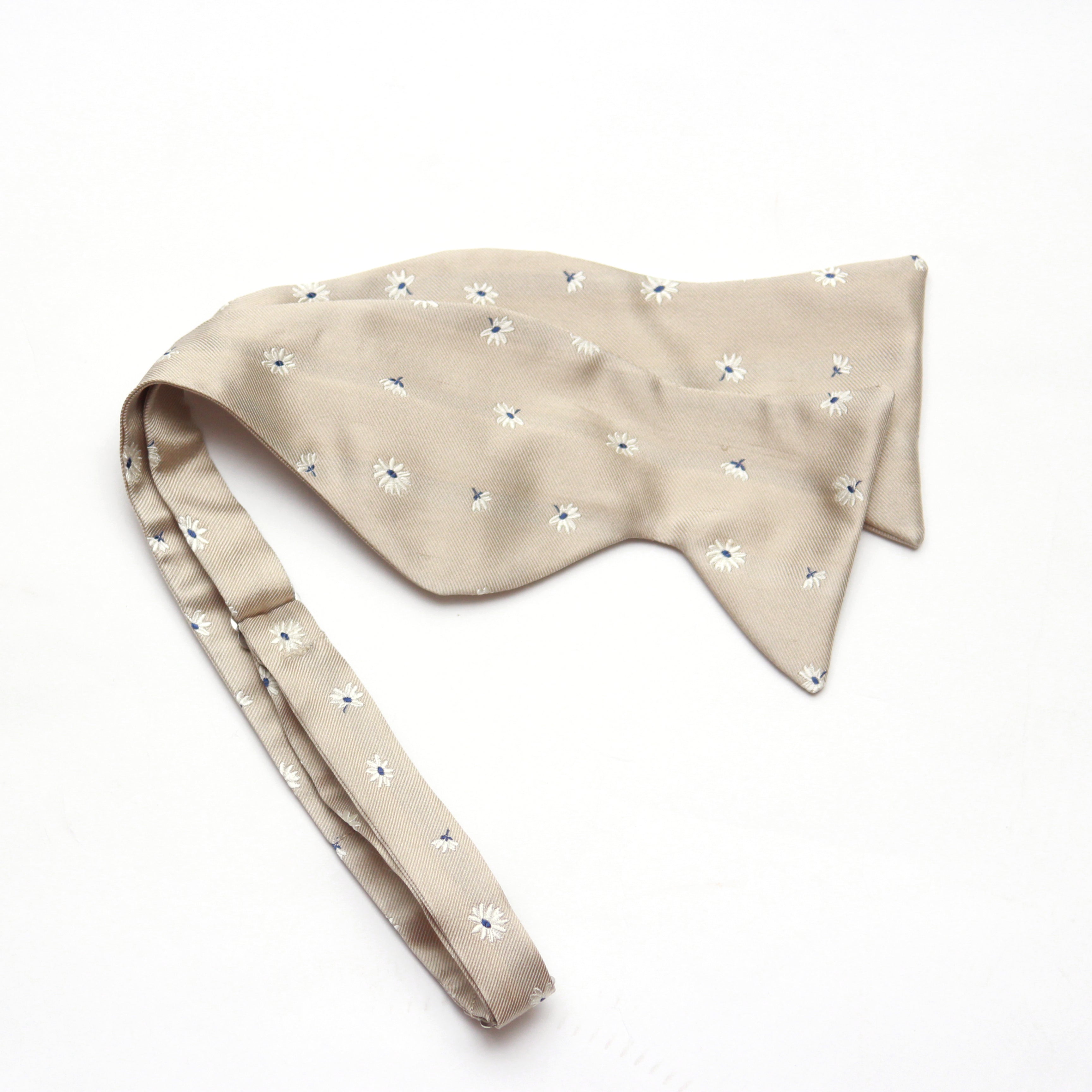 Big Butterfly Beige Blue Flower Silk Bow Tie