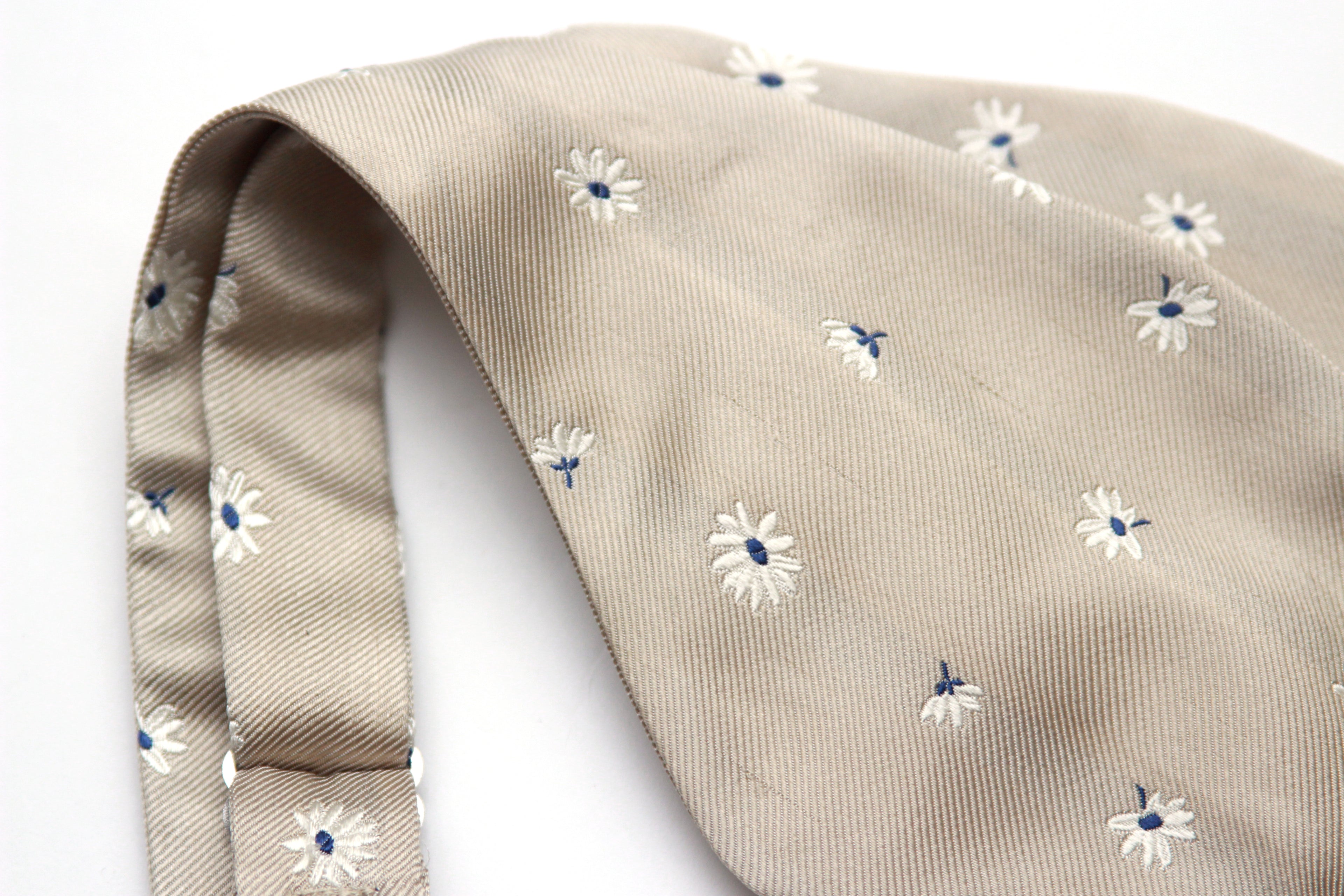 Big Butterfly Beige Blue Flower Silk Bow Tie