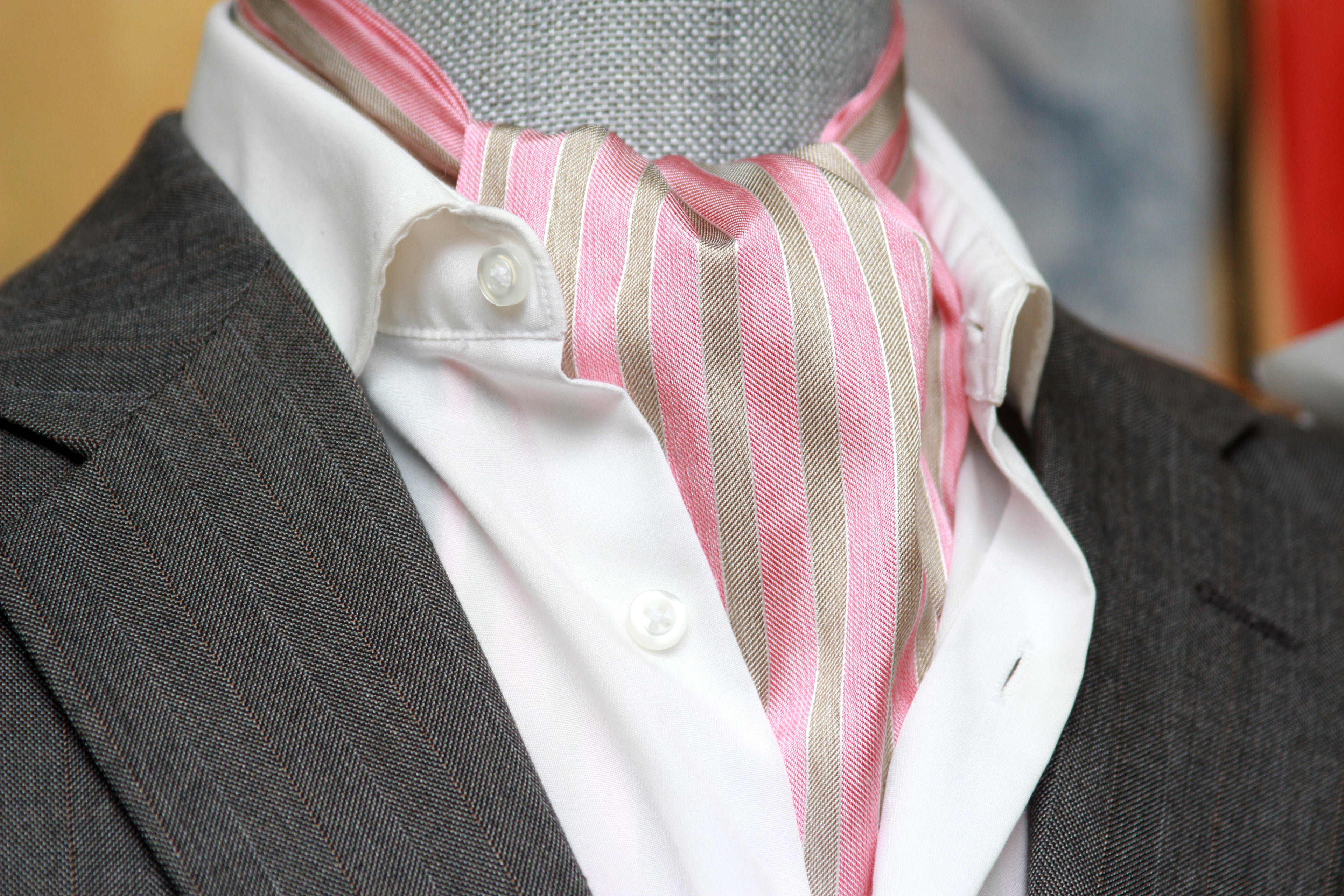 Striped Coral Silk Ascot
