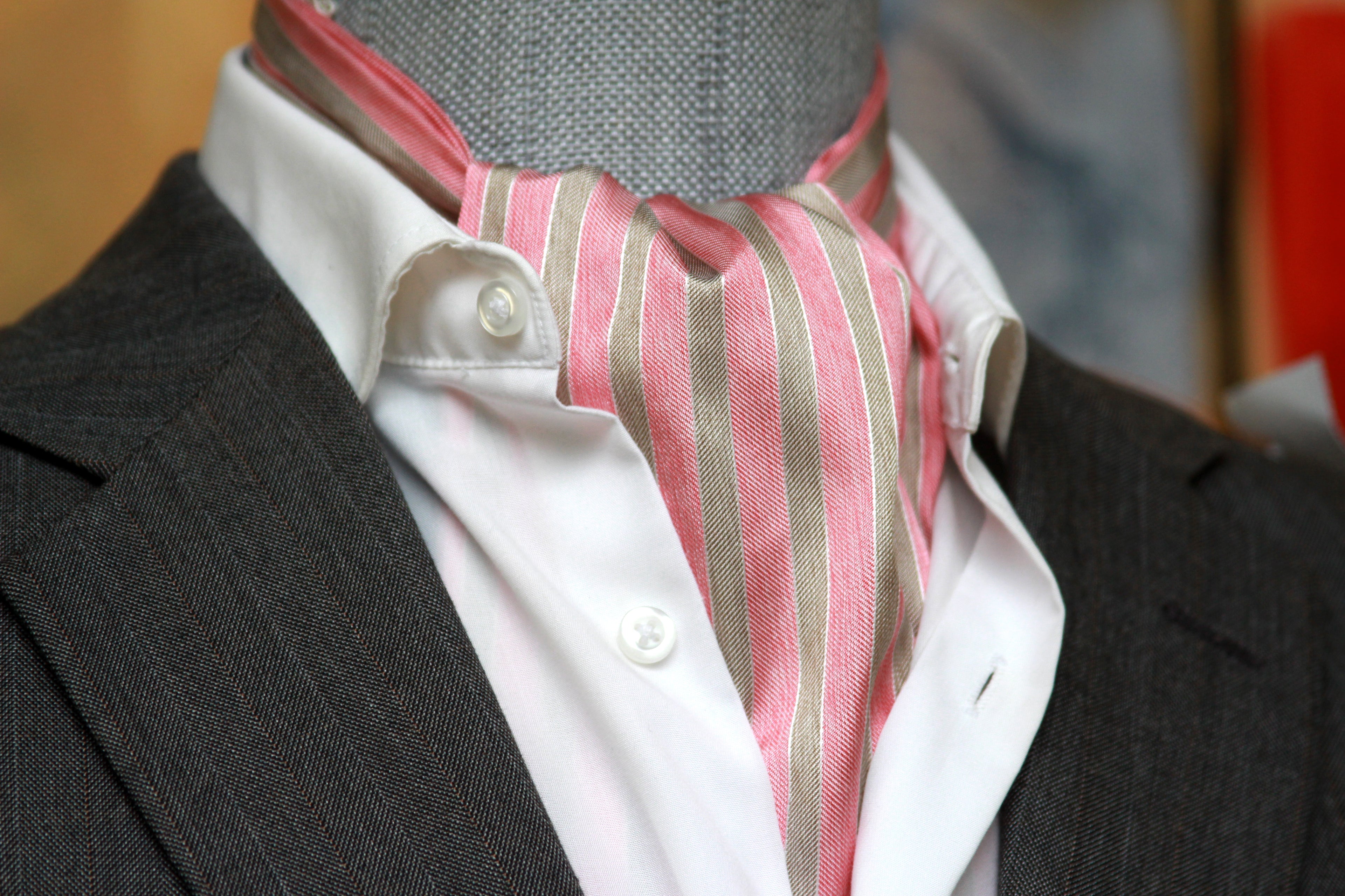 Striped Coral Silk Ascot