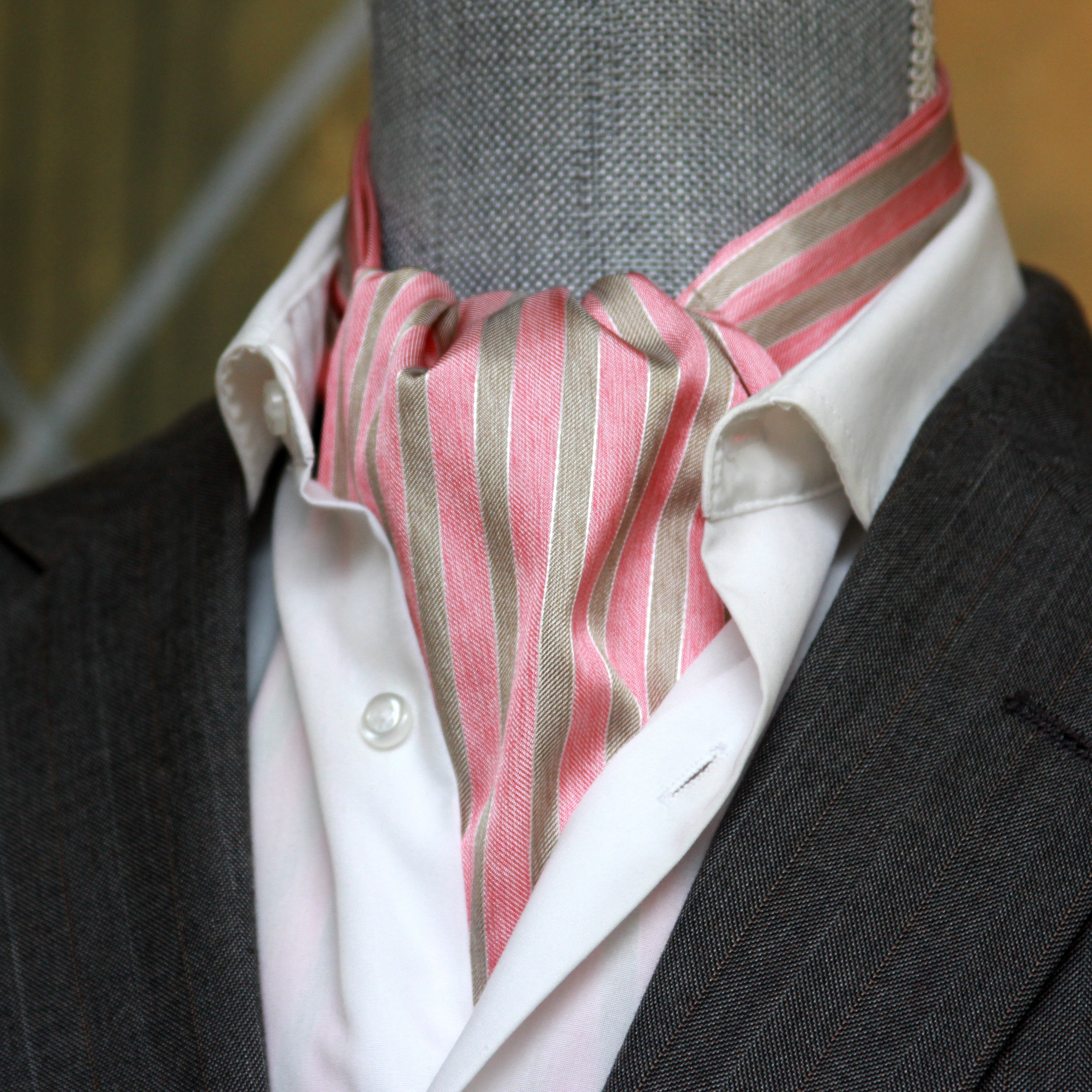Striped Coral Silk Ascot