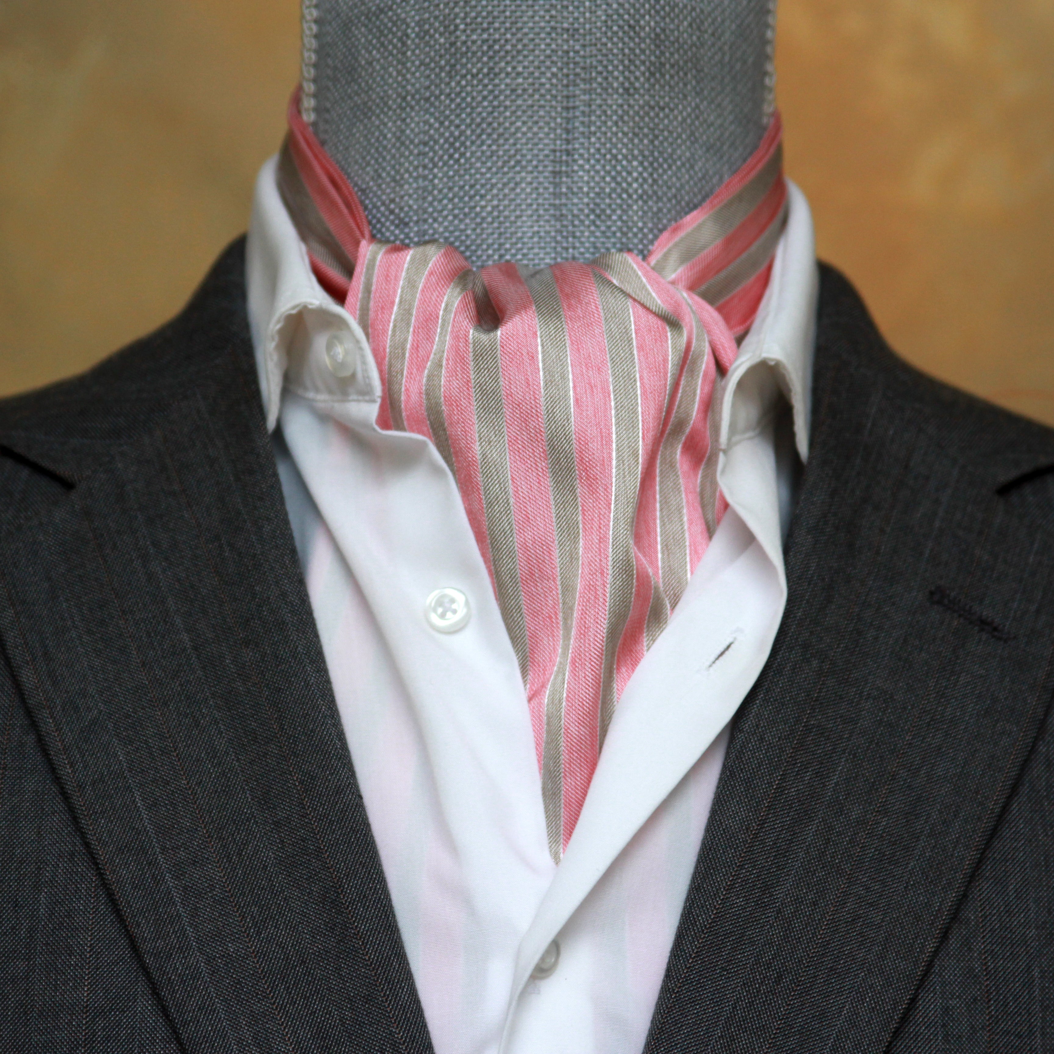Striped Coral Silk Ascot