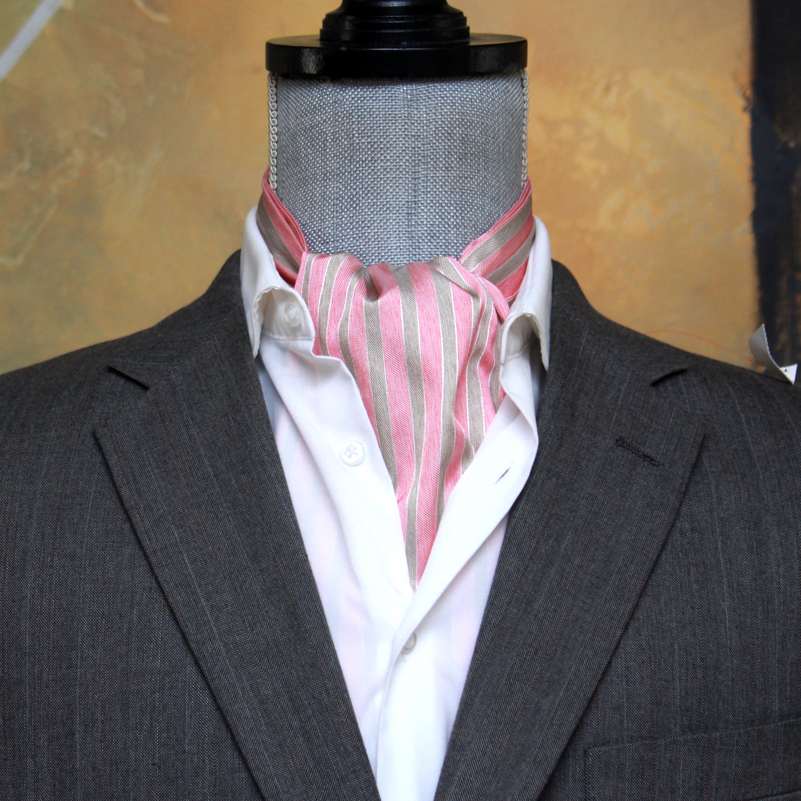 Striped Coral Silk Ascot