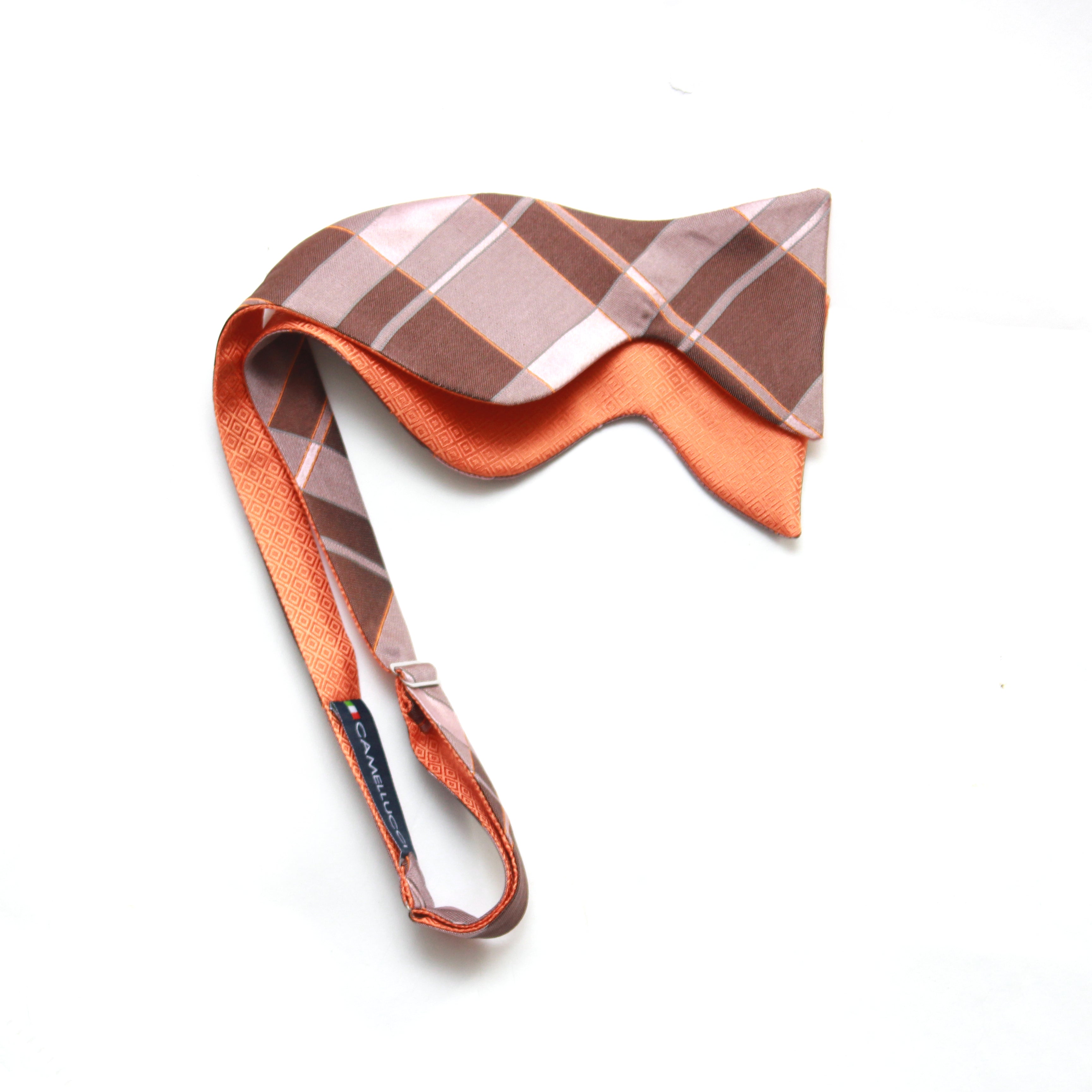 Big Butterfly Orange Mauve Plaid Silk Bow Tie