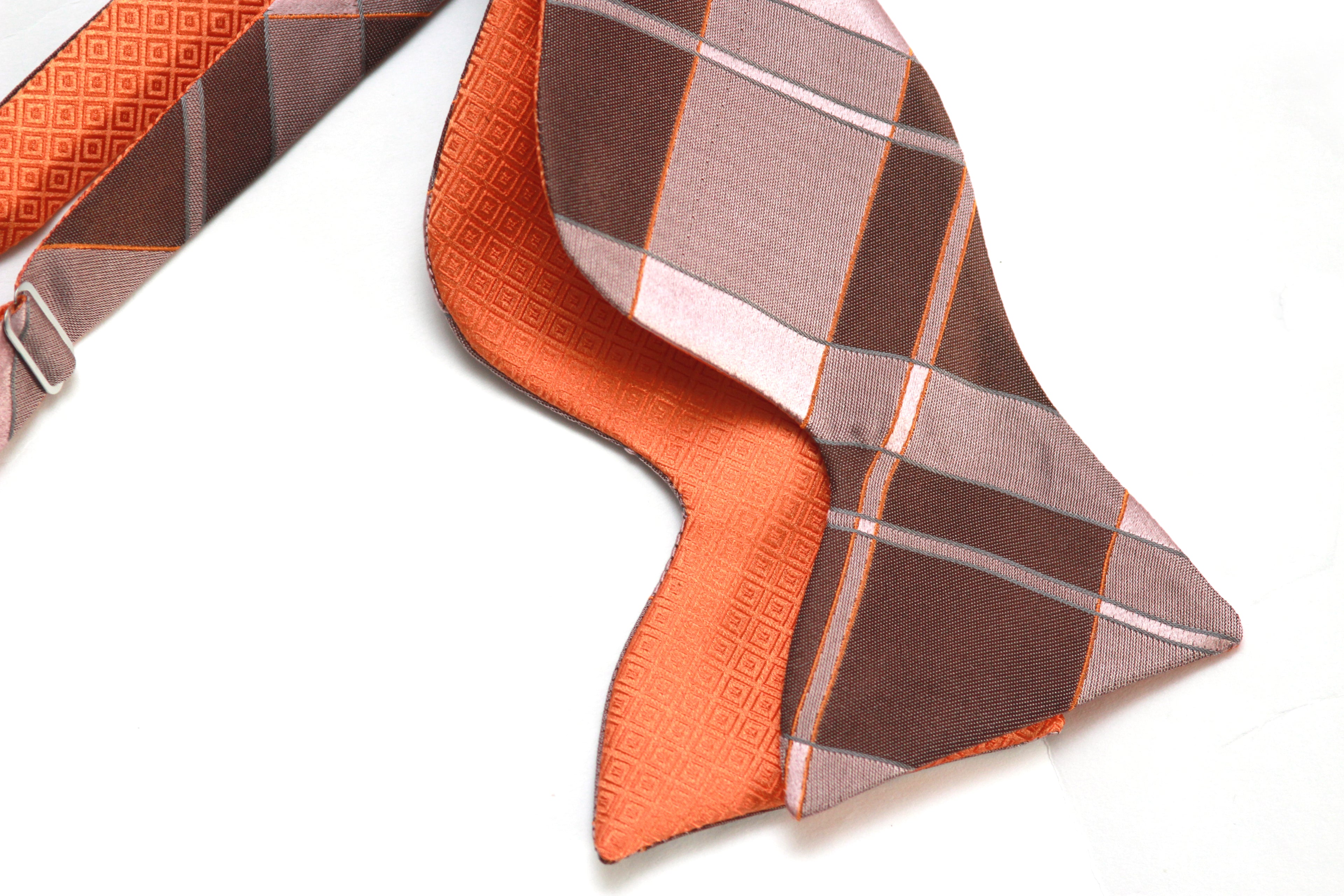 Big Butterfly Orange Mauve Plaid Silk Bow Tie