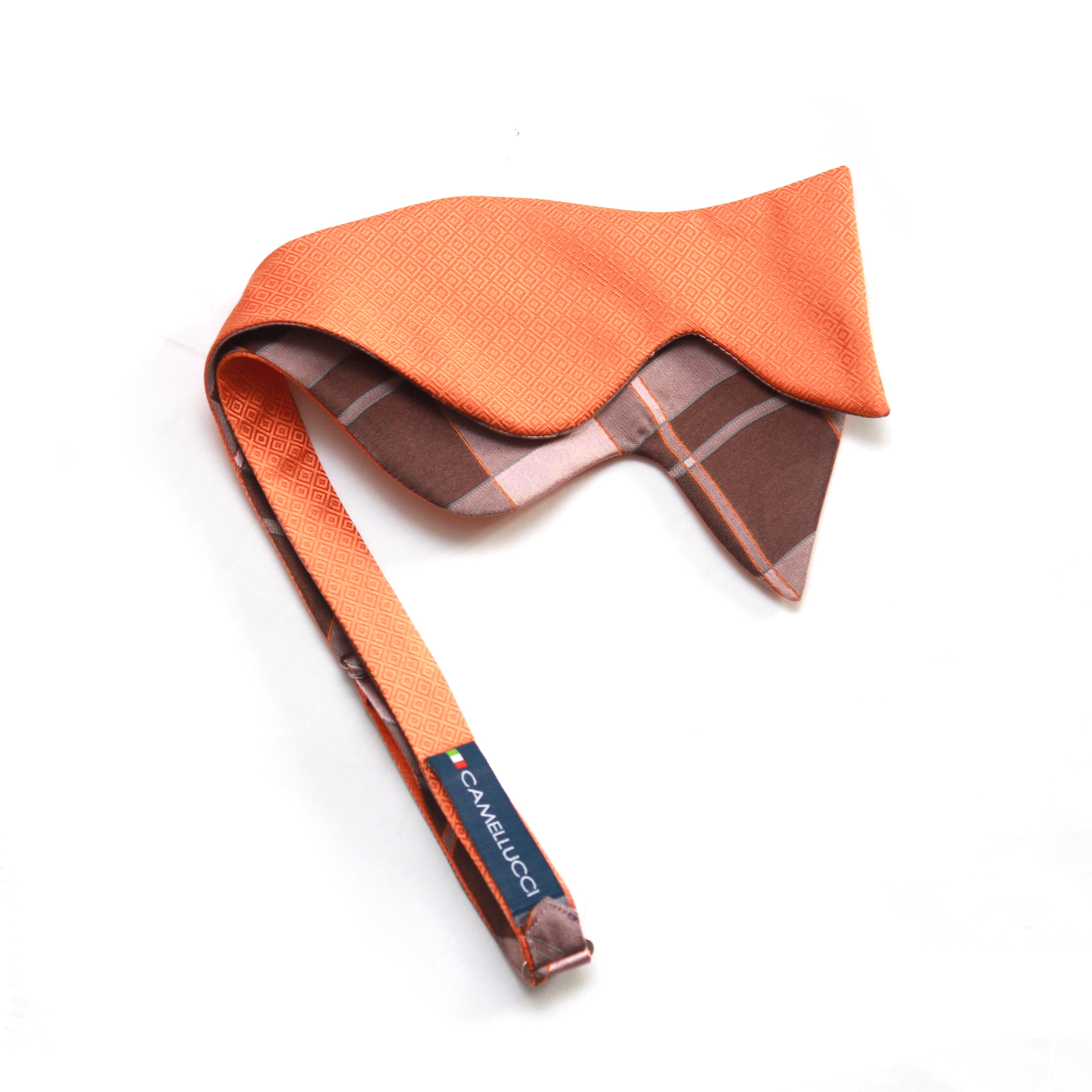Big Butterfly Orange Mauve Plaid Silk Bow Tie