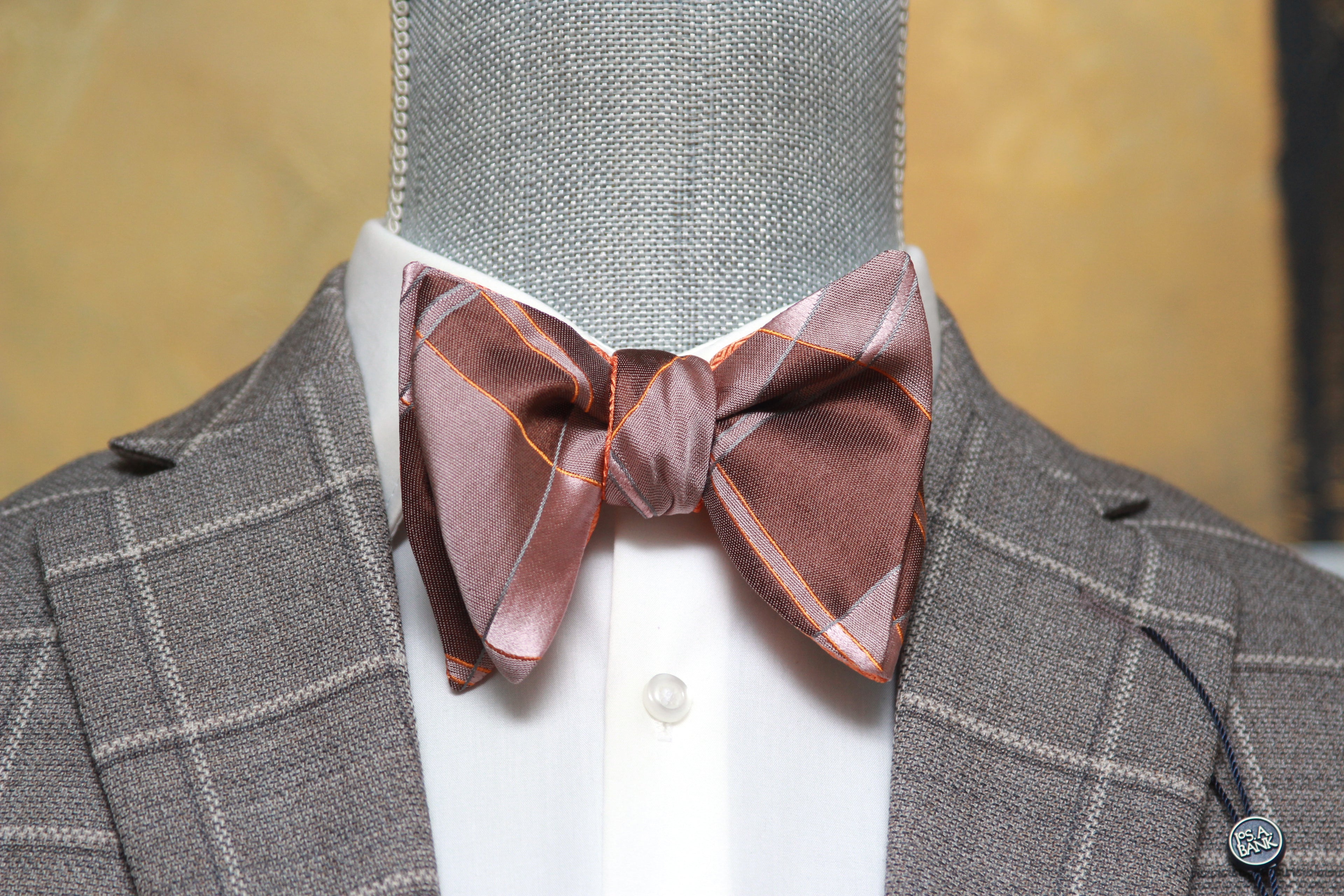 Big Butterfly Orange Mauve Plaid Silk Bow Tie