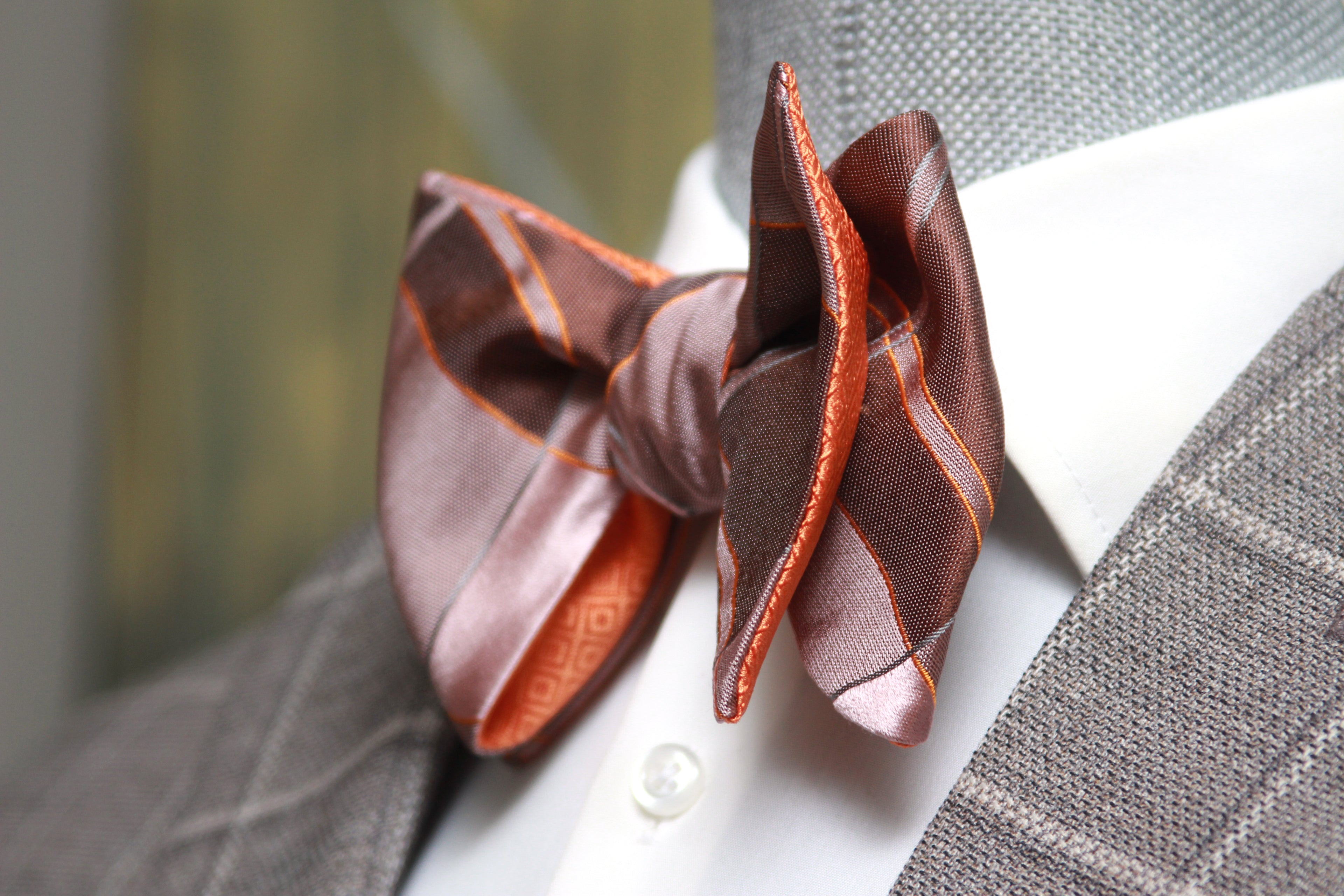 Big Butterfly Orange Mauve Plaid Silk Bow Tie