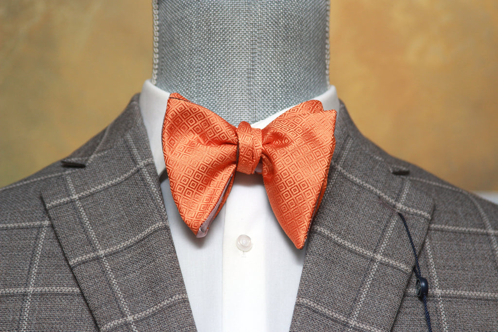 Big Butterfly Orange Mauve Plaid Silk Bow Tie